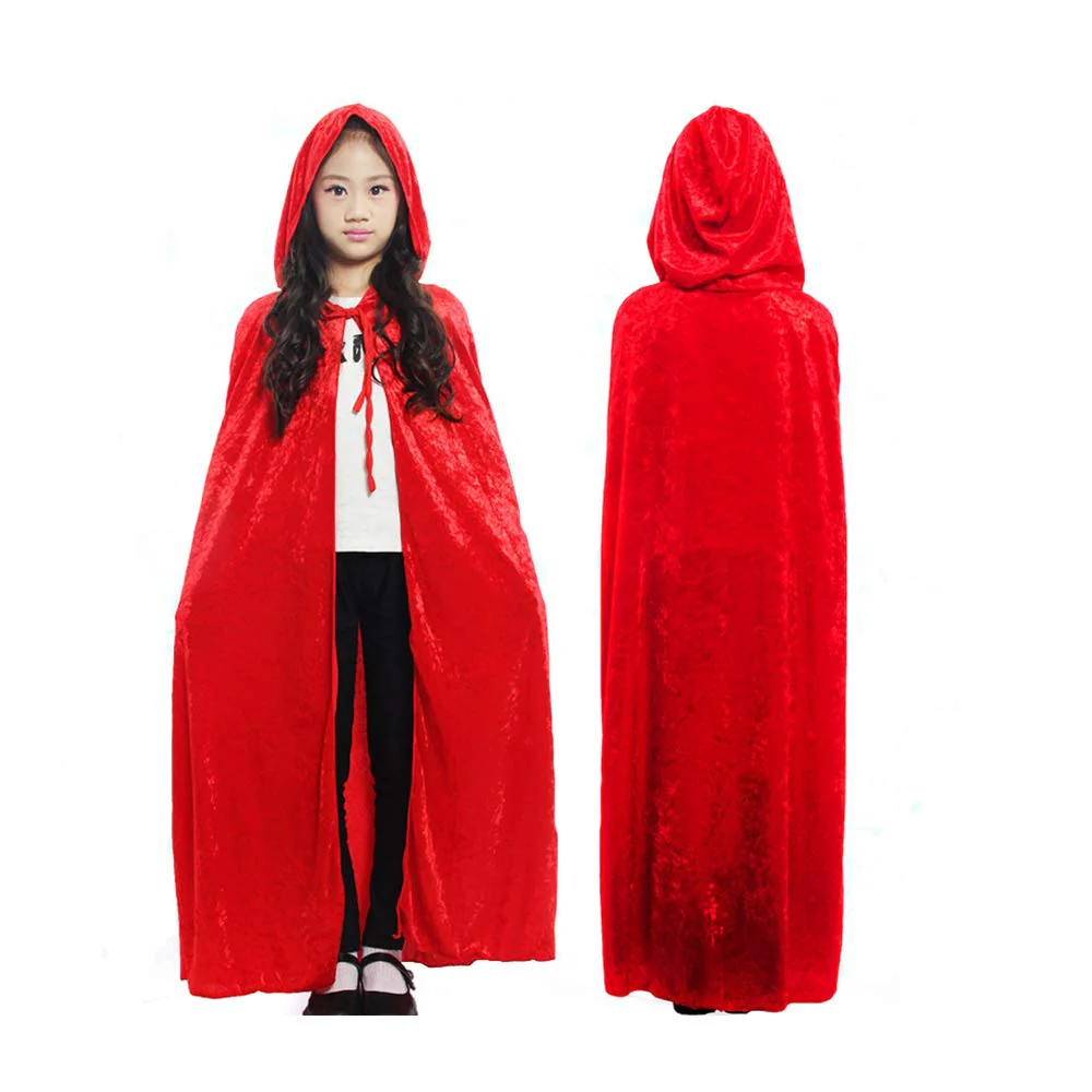 SZBZ Kids Halloween Christmas Costumes Cape Little Red Riding Hood Cape Velvet Hooded Cosplay Party Cloak Red - Image 6