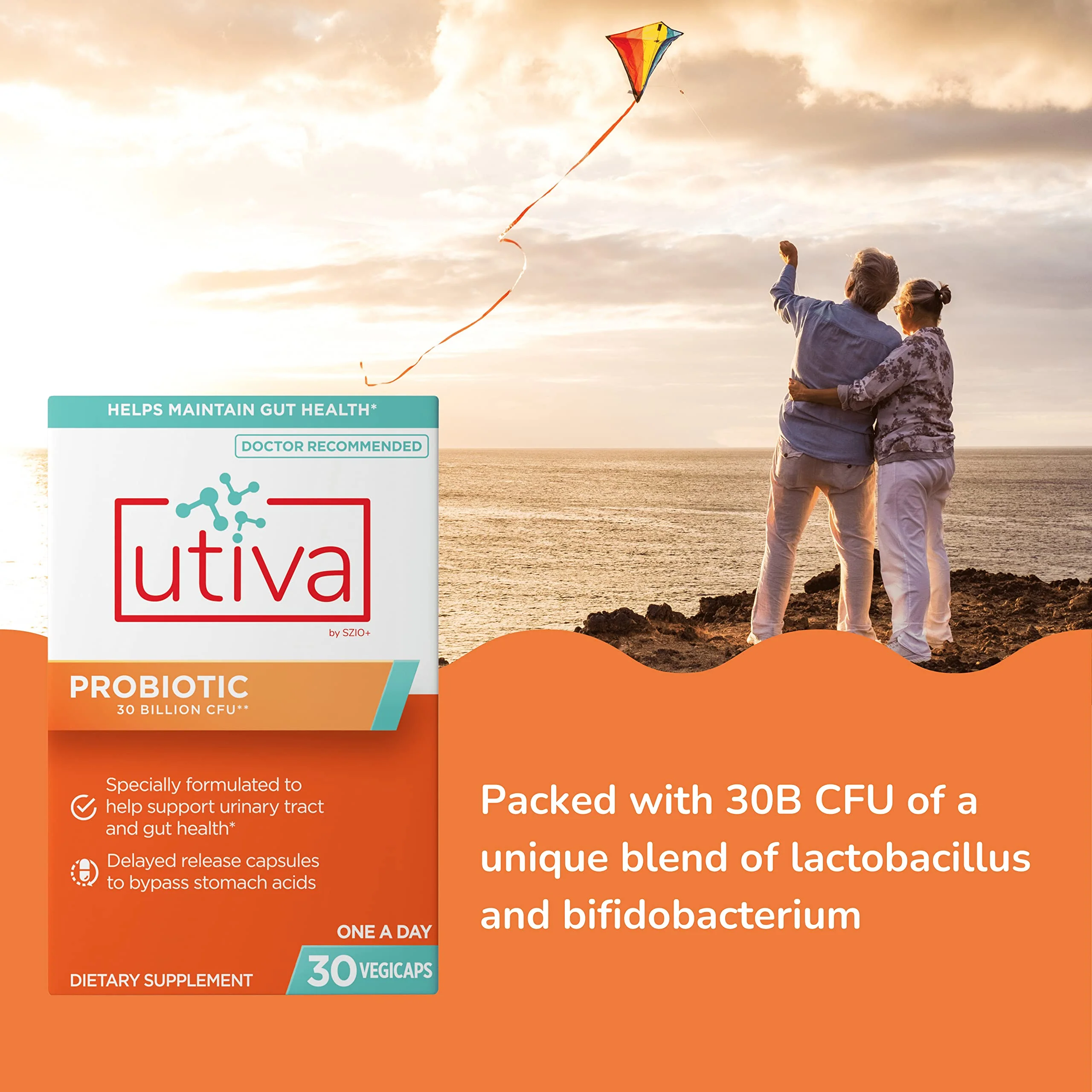 Szio+ Utiva Probiotic – Urinary Tract and Gut Health Supplement – 12 Billion CFU Lactobacillus & Bifidobacterium Probiotic for Men and Women, 30 Delayed Release Vegi Capsules - Image 6