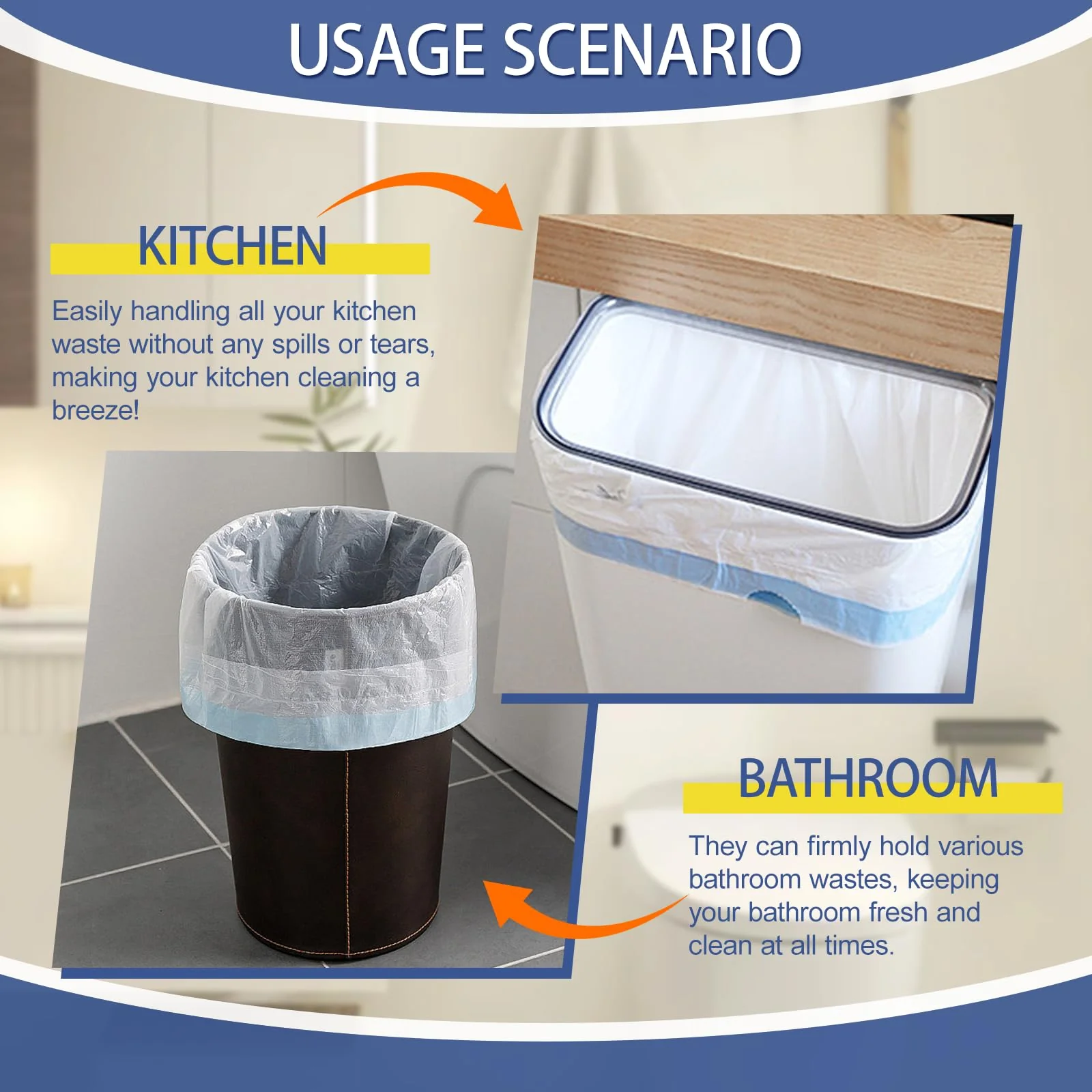 T.FORING 18 Gallon Trash Bags with Drawstring - 120 Count Heavy Duty 1.25 Mil Garbage Bags 68 Liter Tall Kitchen Bin Liners Unscented White for Home Yard Lawn - Image 4