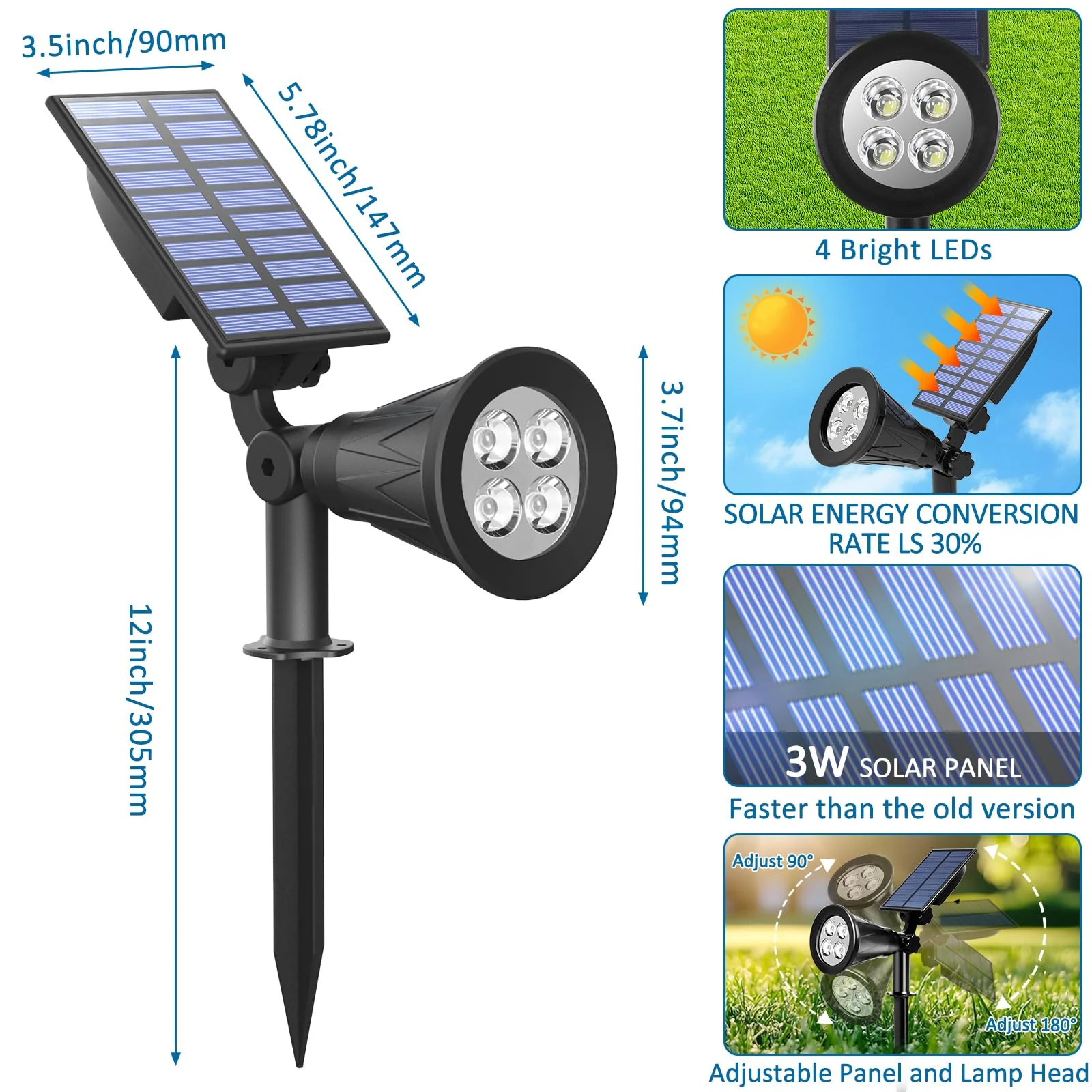 T-SUNUS Halloween Green Solar Lights Outdoor 2 Pack, IP65 Waterproof Garden Spotlights Auto On/Off Security Landscape Spotlight Spot Light for St. Patrick's Day Christmas Tree Patio Yard Driveway Pond - Image 2