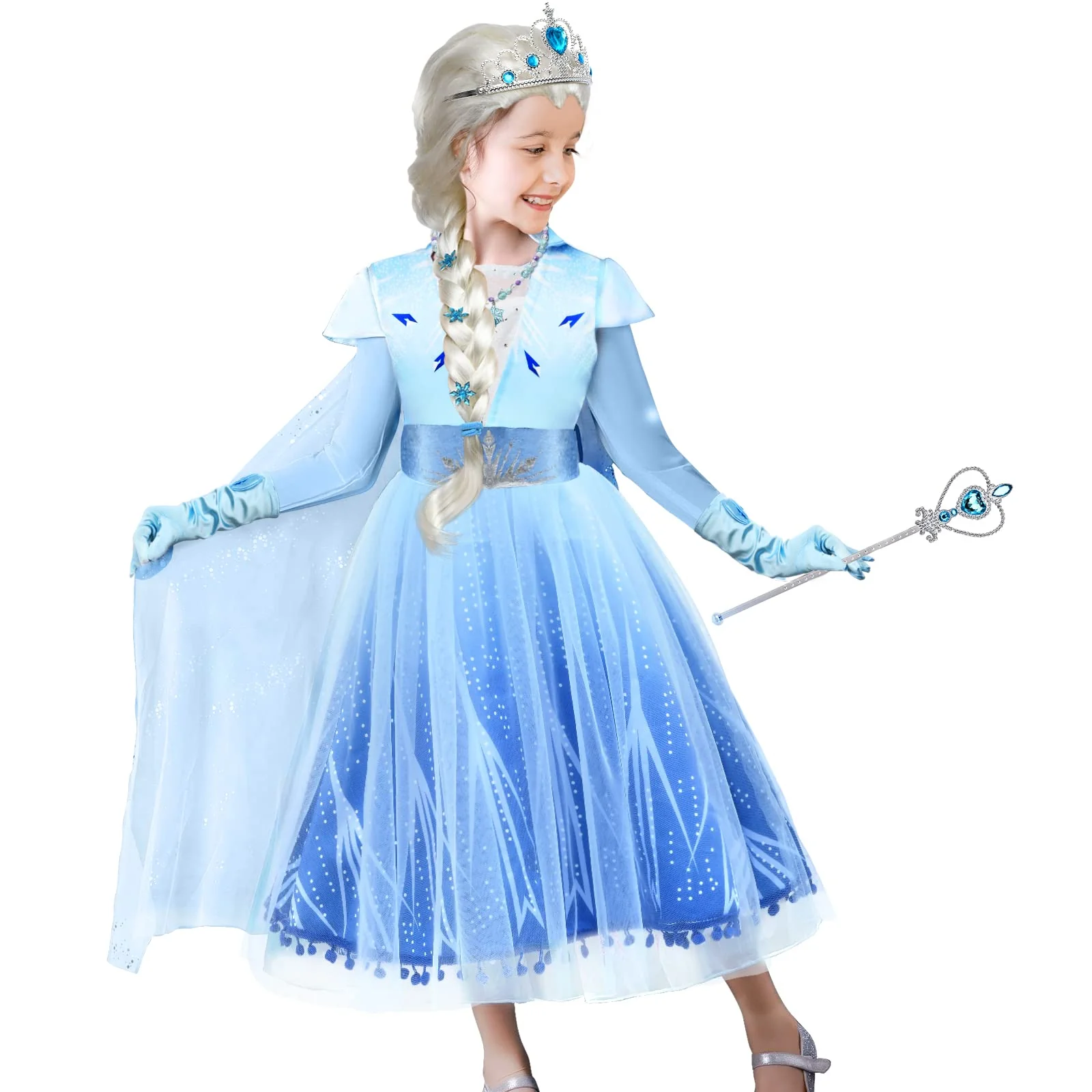 Tacobear 10Pcs Princess Costume Dress For Girls Kids Toddler Snow Princess Dress Up Clothes for Little Girls with Accessories Gloves Crown Wands Wig Necklace for 3-4T Kids Christmas Birthday Party - Image 8