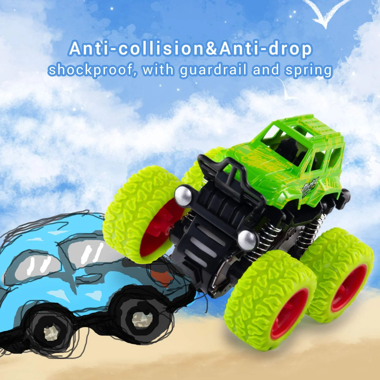 taessv Monster Truck Toys - Friction Powered Toy Cars Push and Go Vehicles for Toddlers Kids Best Christmas Birthday Party Gift for Boys Girls Aged 3 and Above 4-Pack - Image 3