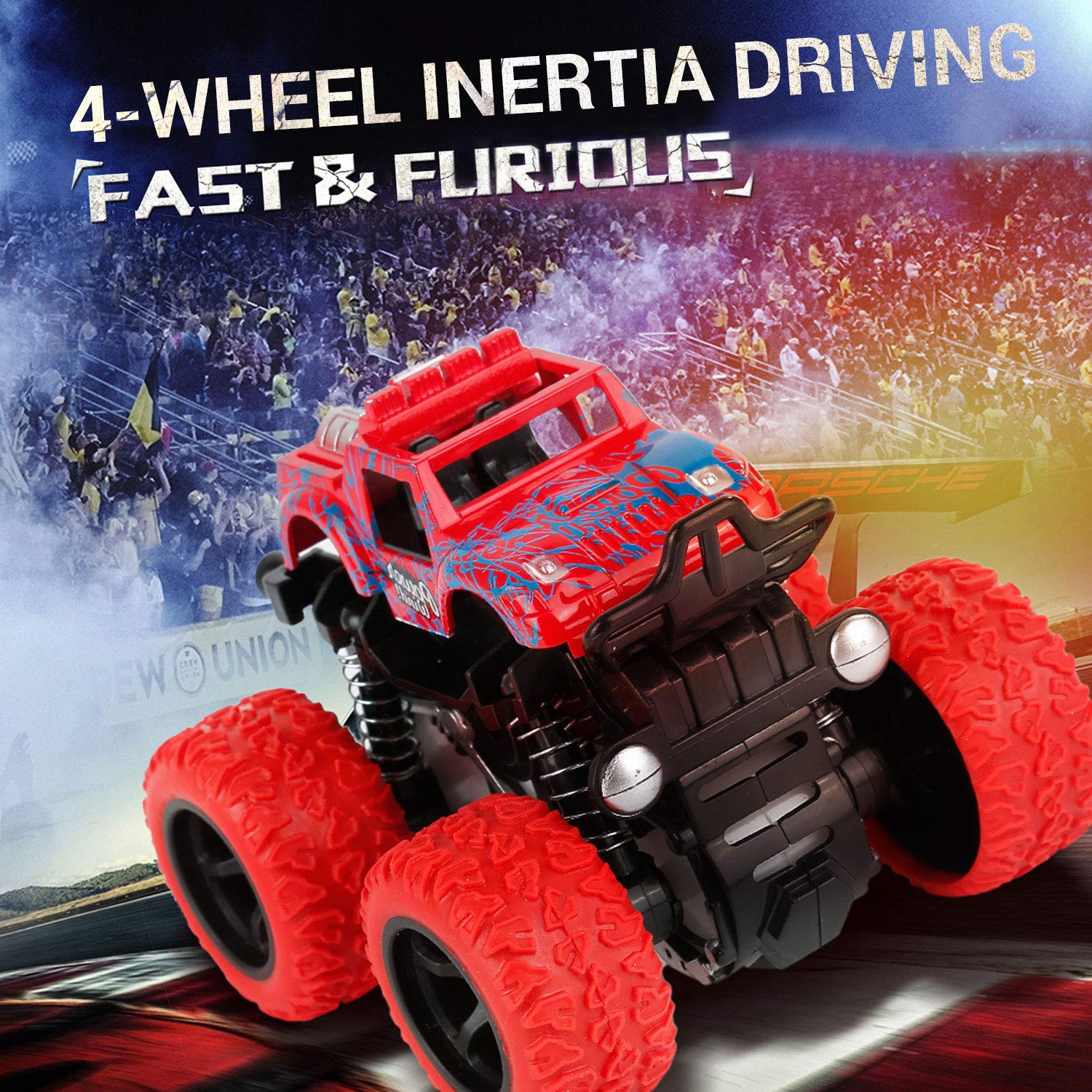 taessv Monster Truck Toys - Friction Powered Toy Cars Push and Go Vehicles for Toddlers Kids Best Christmas Birthday Party Gift for Boys Girls Aged 3 and Above 4-Pack - Image 9