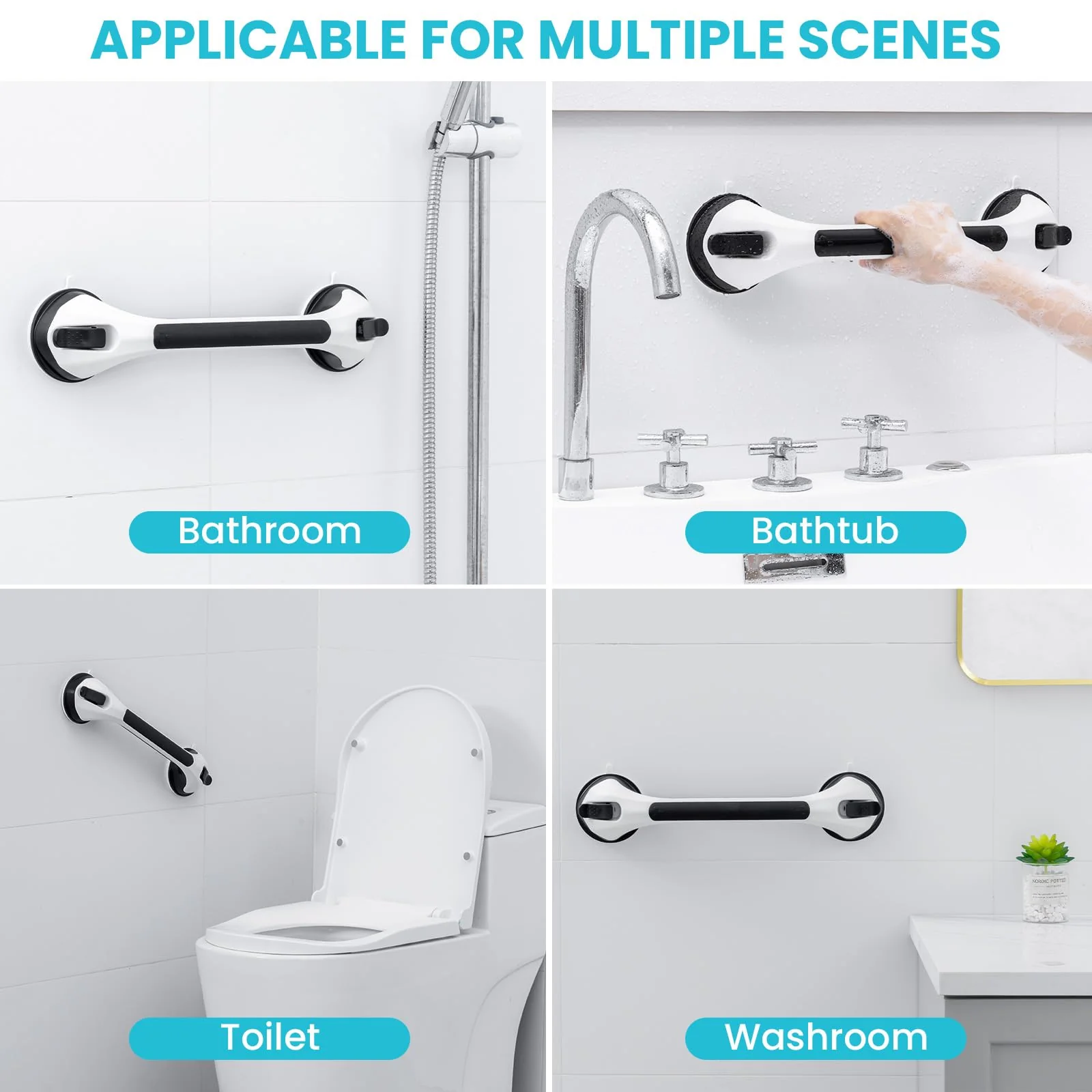 TAILI Shower Grab Bar 2 Pack Suction Grab Bars for Bathtubs and Showers, Heavy Duty Shower Handle Removable Shower Handrails for Seniors and Elderly, Bathroom Safety Grip No Drilling Waterproof, Black - Image 3