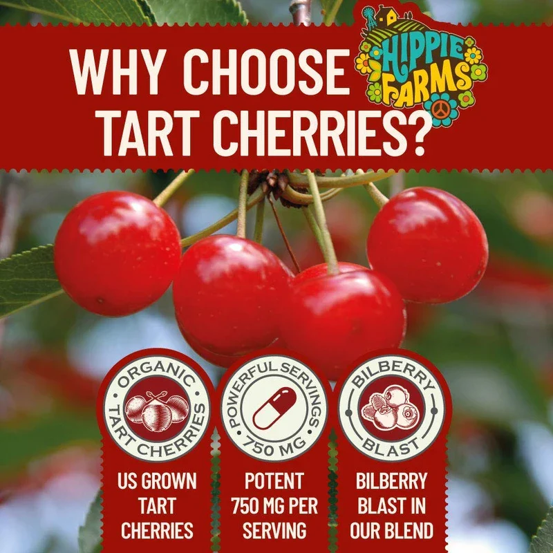 Hippie Farms Tart Cherry Capsules Grown in USA - Lumberjack Strength Blend - Tart Cherry Powder with Bilberry 90 Vegan Pills - Image 5