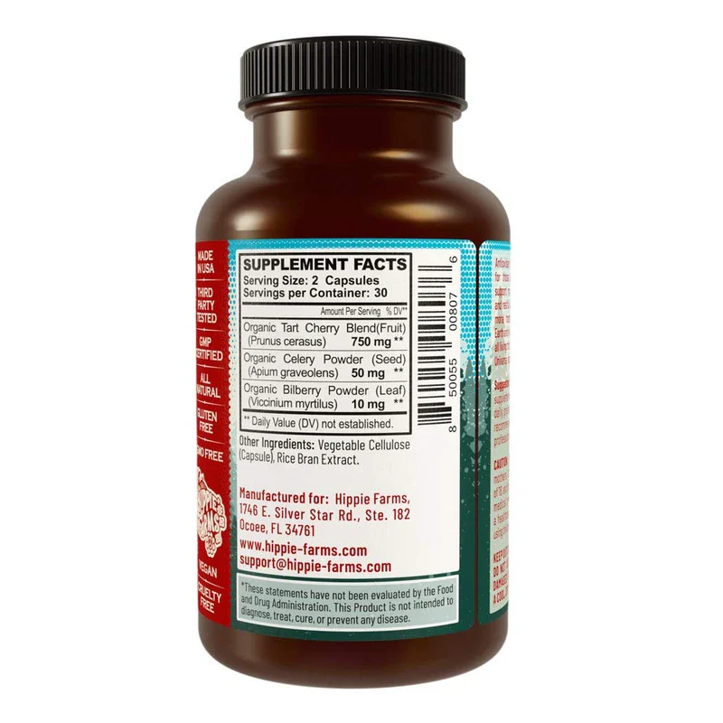 Hippie Farms Tart Cherry Capsules Grown in USA - Lumberjack Strength Blend - Tart Cherry Powder with Bilberry 90 Vegan Pills - Image 7