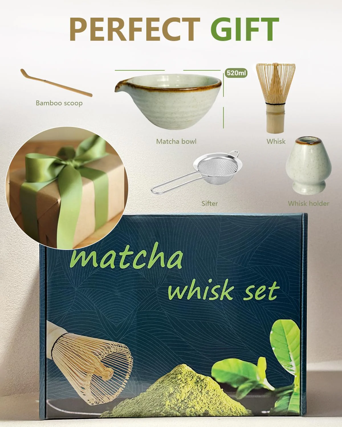 Taruzil Matcha Whisk Set with Matcha Bowl, Matcha Bamboo Whisk, Scoop, Sifter, Matcha Whisk Holder Unique Gifts for Women Men Girl Friend Home Kitchen Decor Gifts for Christmas, Birthday,Halloween - Image 2