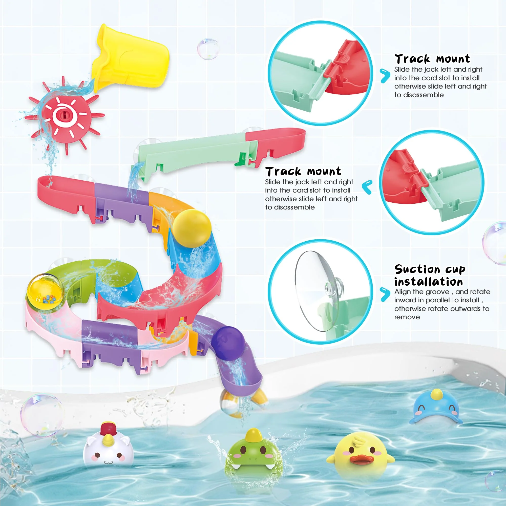 taseyok Toddler Bath Toys, Baby Bathtub Toys with Elephant Shower Sprays and Slide Track, Fishing Floating Animals Toys, Creative Shower Toys Christmas Birthday Gifts for Boys and Girls - Image 3
