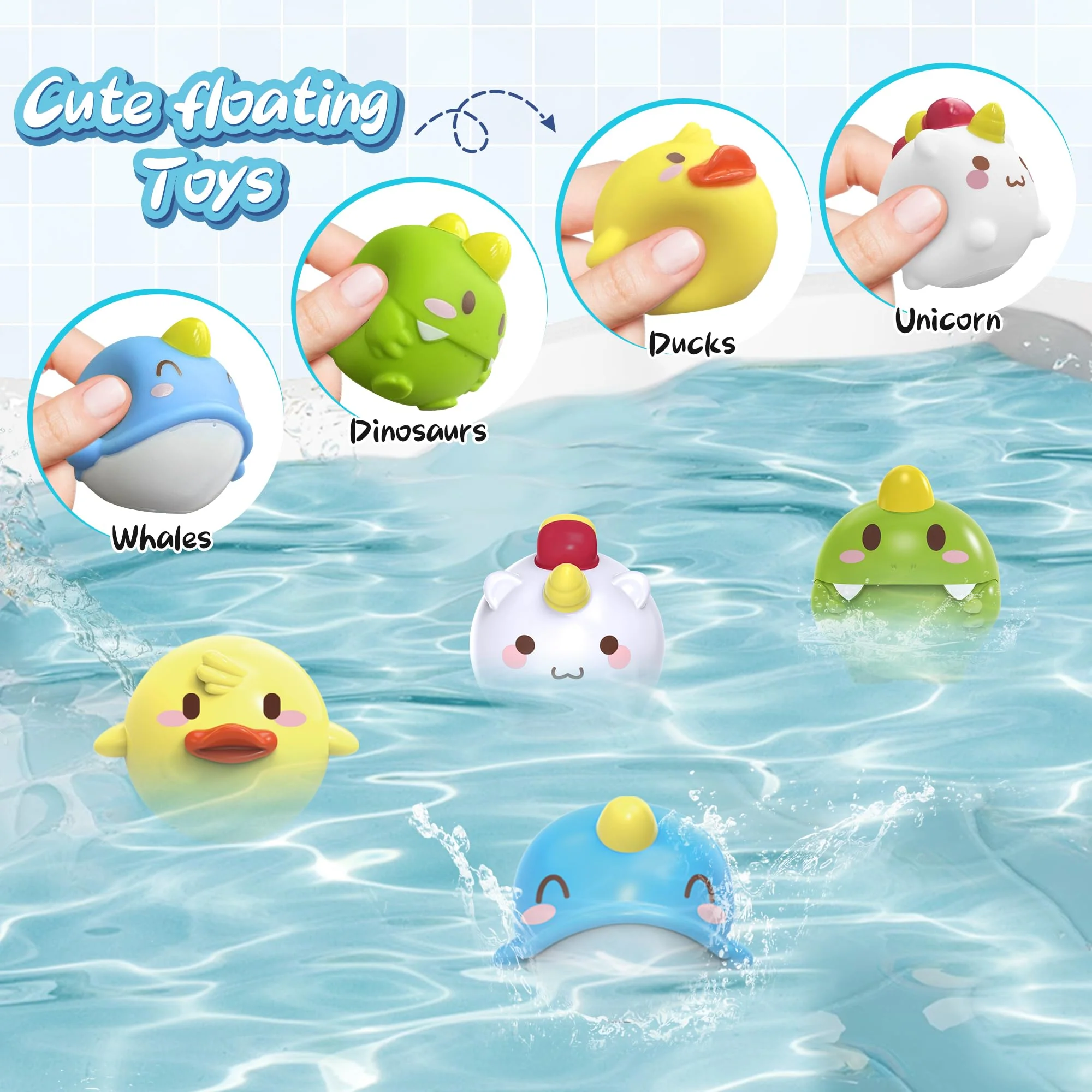 taseyok Toddler Bath Toys, Baby Bathtub Toys with Elephant Shower Sprays and Slide Track, Fishing Floating Animals Toys, Creative Shower Toys Christmas Birthday Gifts for Boys and Girls - Image 4