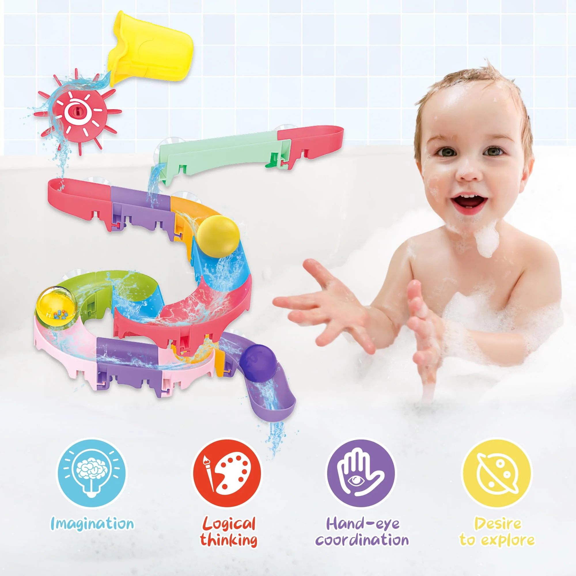 taseyok Toddler Bath Toys, Baby Bathtub Toys with Elephant Shower Sprays and Slide Track, Fishing Floating Animals Toys, Creative Shower Toys Christmas Birthday Gifts for Boys and Girls - Image 6