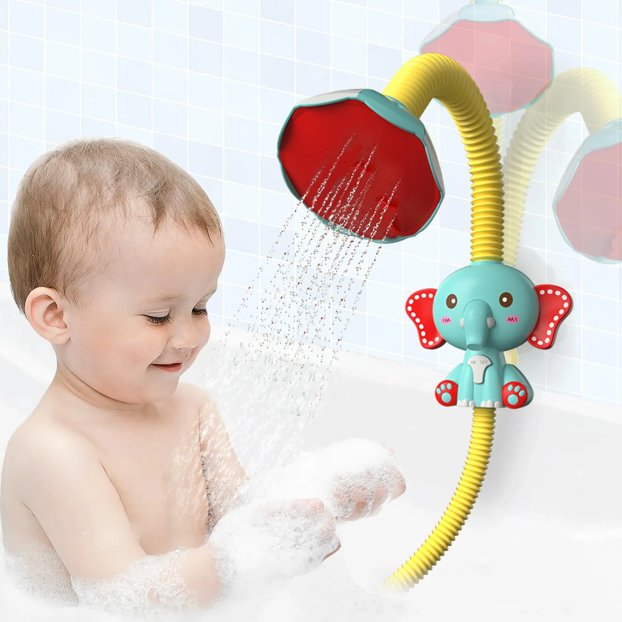 taseyok Toddler Bath Toys, Baby Bathtub Toys with Elephant Shower Sprays and Slide Track, Fishing Floating Animals Toys, Creative Shower Toys Christmas Birthday Gifts for Boys and Girls - Image 7