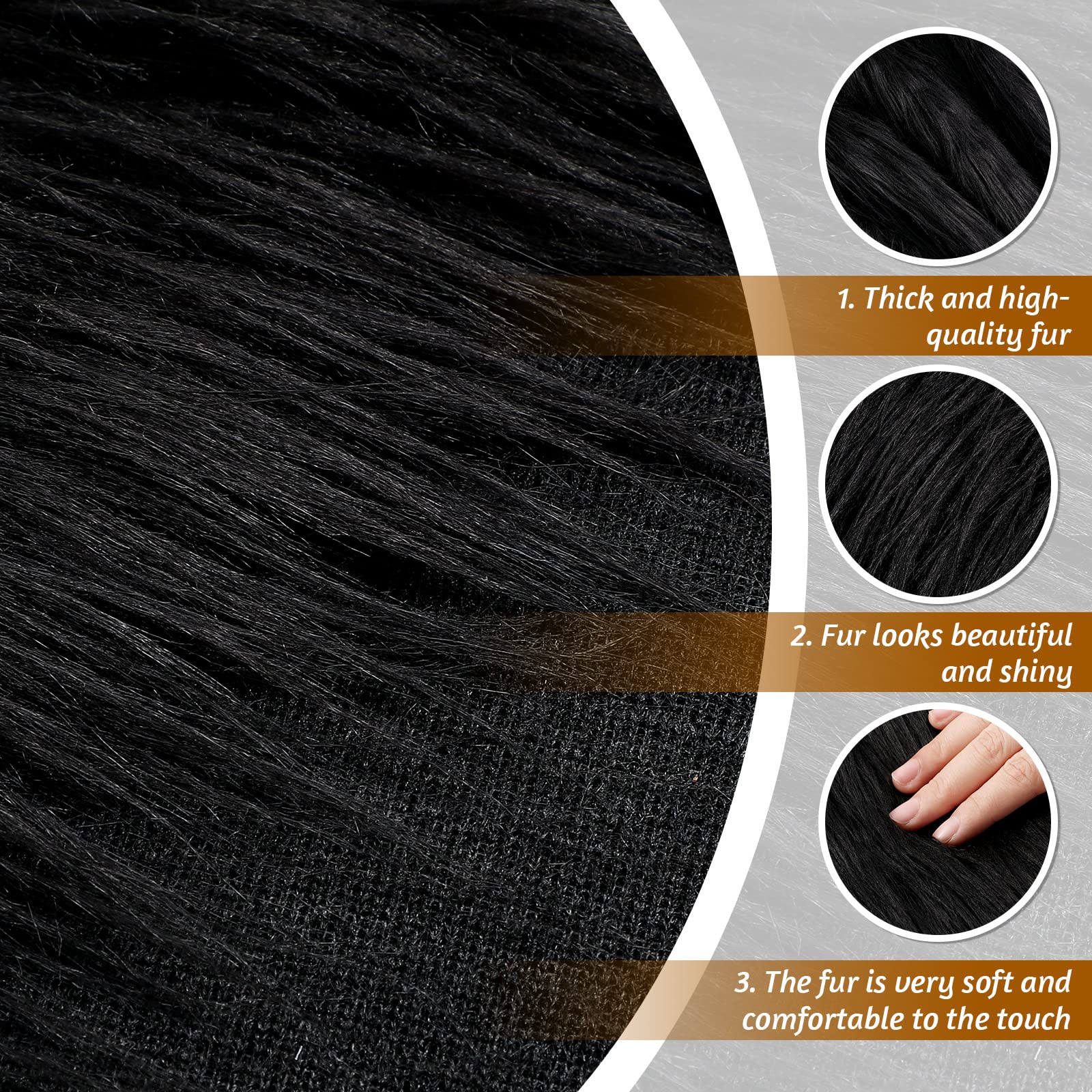 Tatuo 60 x 18 Inch Black Faux Fur Fabric Halloween Fluffy Fuzzy Craft Fake Fur Cuts Shaggy Synthetic Plush Patch Sewing DIY Winter Christmas Costume Gnome Beard Miniature Dolls Rugs Mats Gift - Image 6