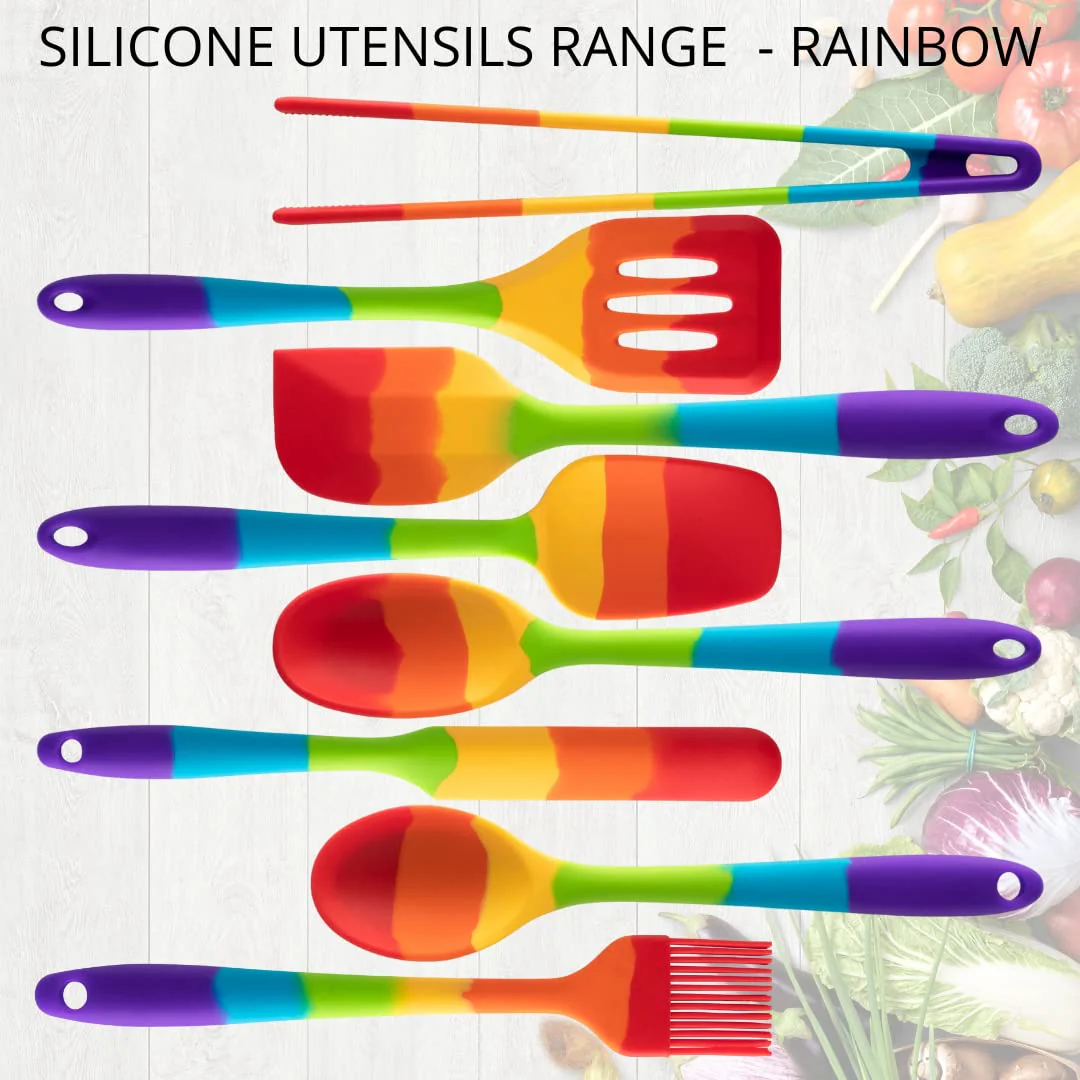 Taylors Eye Witness Rainbow Silicone Turner, Spoon, Spatula, Tongs and Brush Set – Dishwasher Safe, Heat Resistant, 5 Piece Set - Image 2
