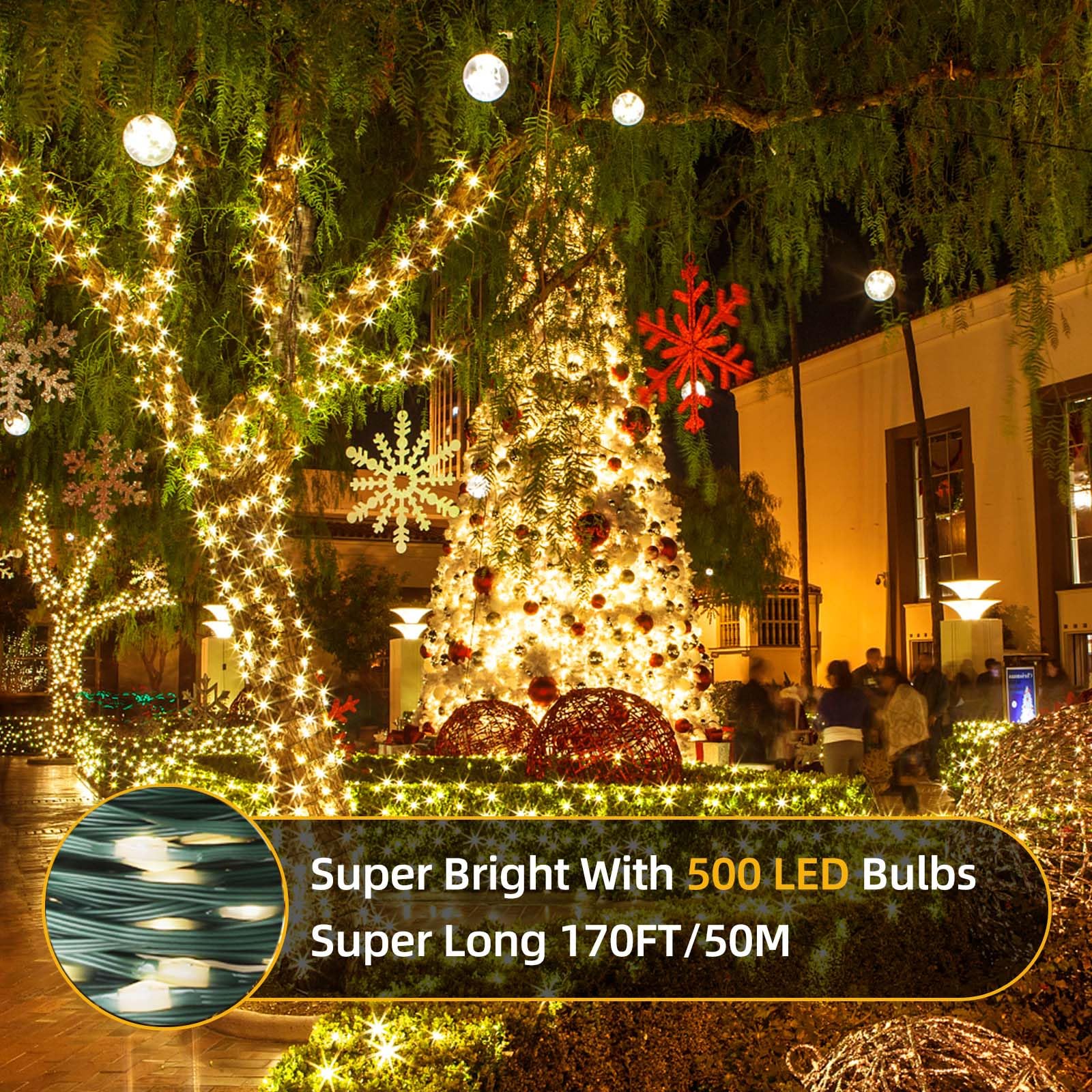 Tcamp 164FT 500 LED Christmas Lights, 8 Modes Christmas Tree Lights with Timer Memory Function, Green Wire Starry Fairy String Light for Xmas Tree Halloween Outdoor Indoor Decor (Warm White) - Image 6