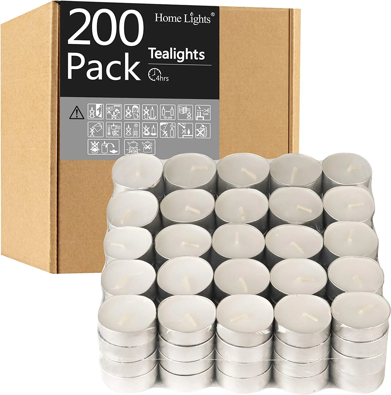Tealight Candles - 4 Hours - Giant 100,200,300 Bulk Packs - HomeLights White Unscented European Smokeless Tea Lights for Shabbat, Weddings, Christmas, Home Decorative - 200 Pack - Image 2