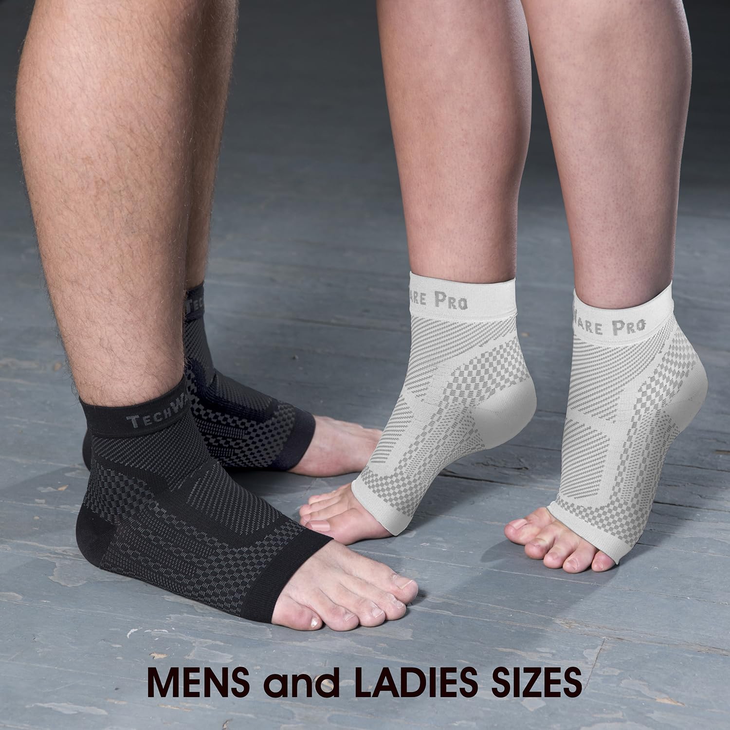 TechWare Pro Ankle Brace Compression Sleeve - Relieves Achilles Tendonitis, Joint Pain. Plantar Fasciitis Foot Sock with Arch Support Reduces Swelling & Heel Spur Pain. (Black/Black, XXL) - Image 5