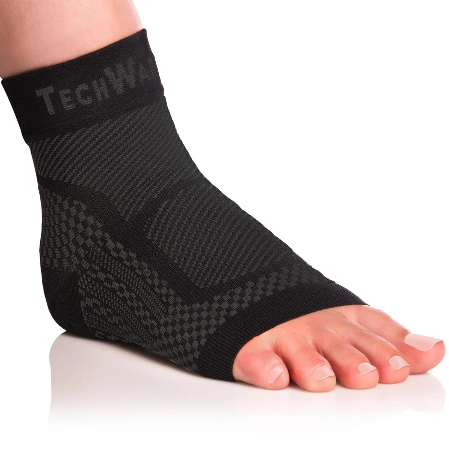 TechWare Pro Ankle Brace Compression Sleeve - Relieves Achilles Tendonitis, Joint Pain. Plantar Fasciitis Foot Sock with Arch Support Reduces Swelling & Heel Spur Pain. (Black/Black, XXL) - Image 6