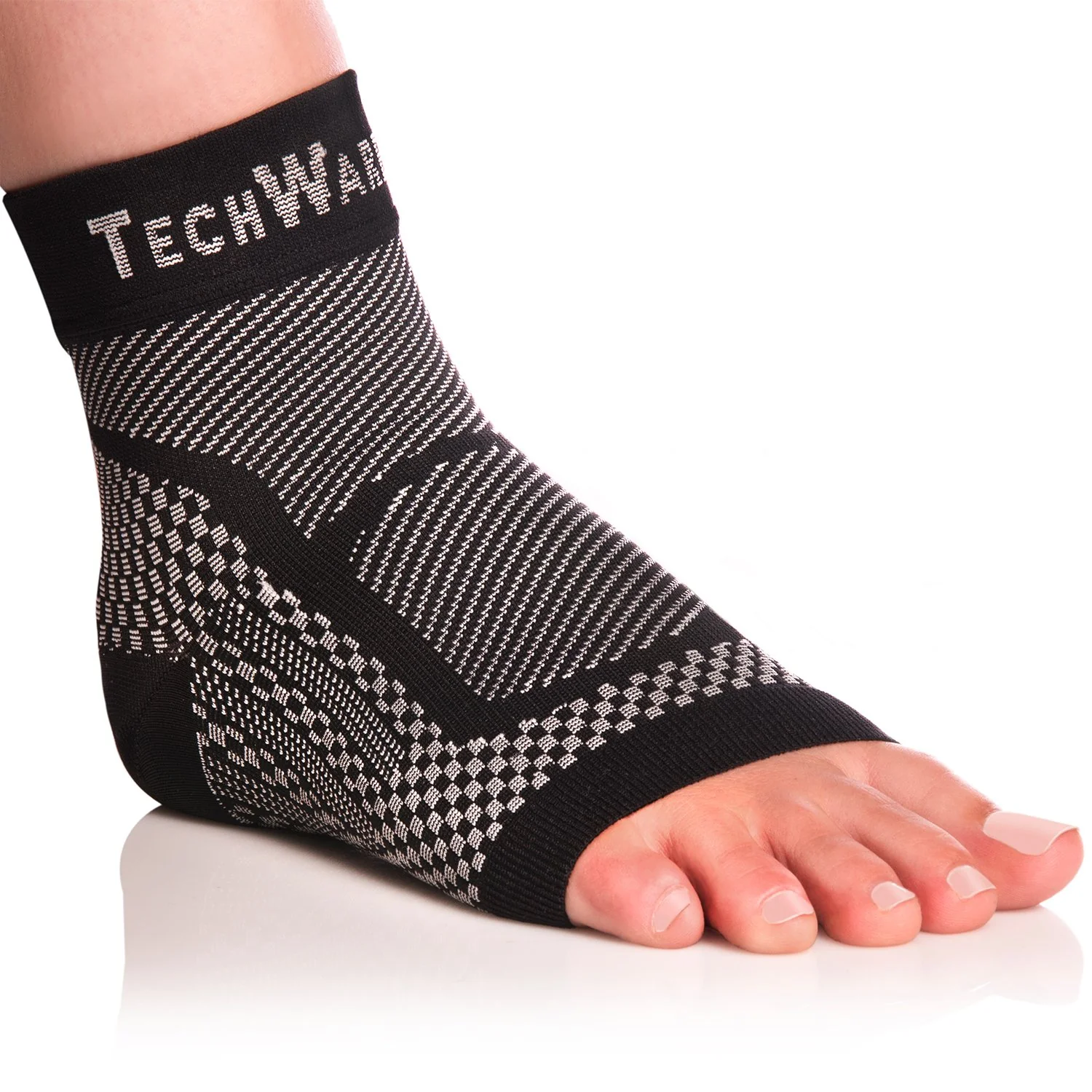 TechWare Pro Ankle Brace Compression Sleeve - Relieves Achilles Tendonitis, Joint Pain. Plantar Fasciitis Foot Sock with Arch Support Reduces Swelling & Heel Spur Pain. (Black/Gray XXL) - Image 7