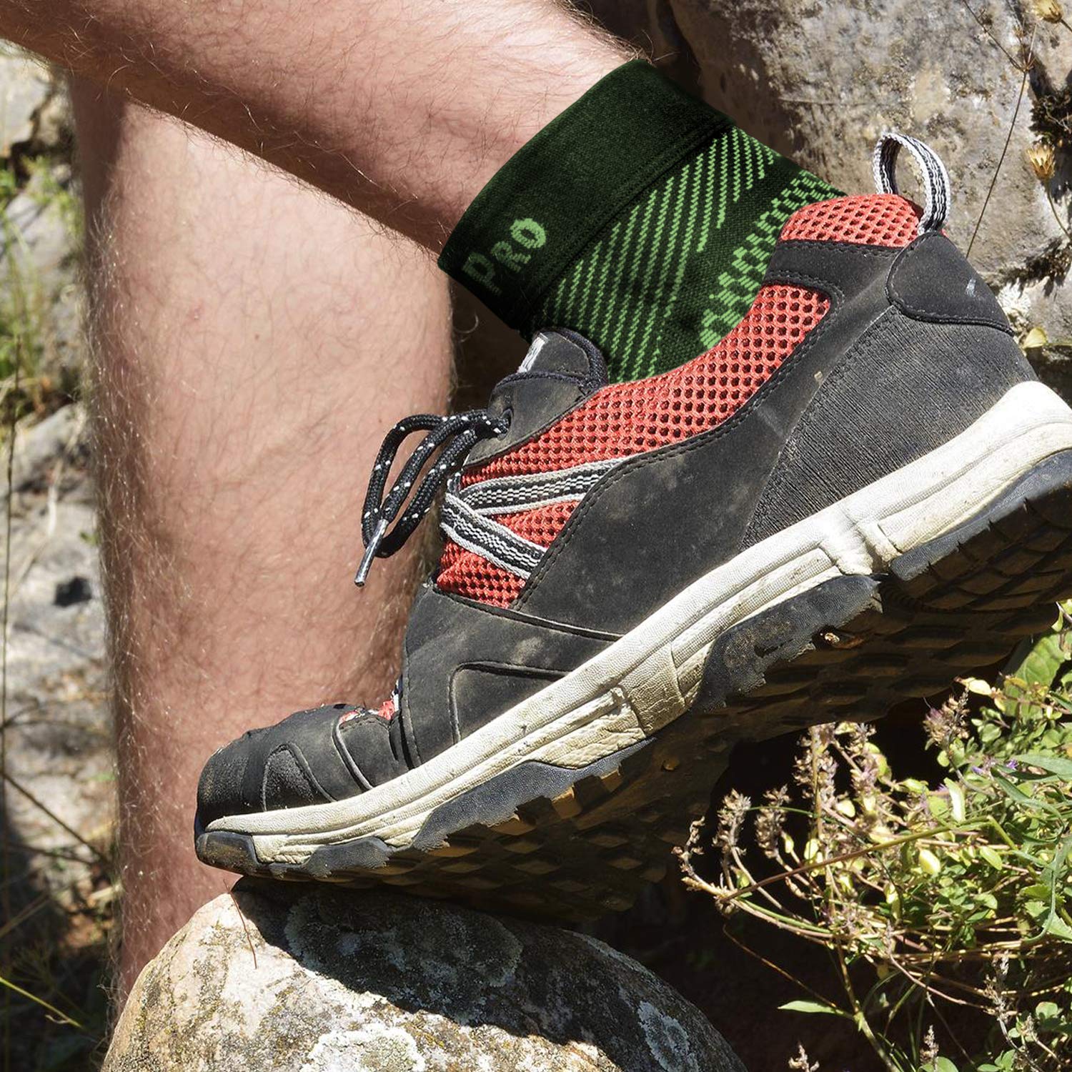 TechWare Pro Ankle Brace Compression Sleeve - Relieves Achilles Tendonitis, Joint Pain. Plantar Fasciitis Foot Sock with Arch Support Reduces Swelling & Heel Spur Pain. (Black/Green, L/XL) - Image 3
