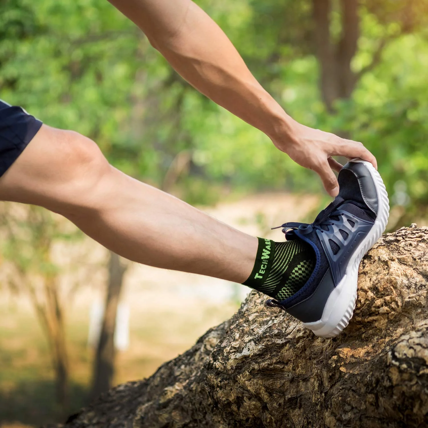 TechWare Pro Ankle Brace Compression Sleeve - Relieves Achilles Tendonitis, Joint Pain. Plantar Fasciitis Foot Sock with Arch Support Reduces Swelling & Heel Spur Pain. (Black/Green, XXL) - Image 5