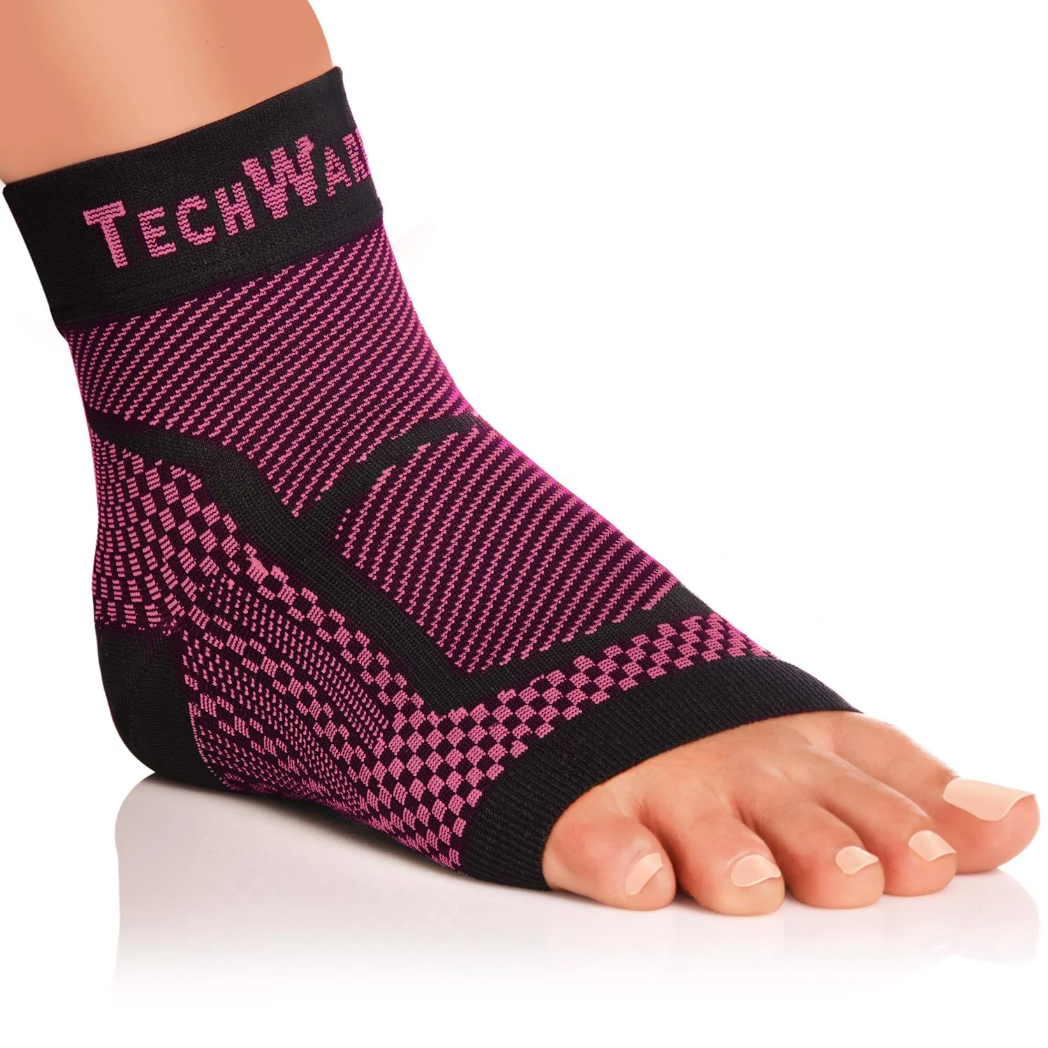 TechWare Pro Ankle Brace Compression Sleeve - Relieves Achilles Tendonitis, Joint Pain. Plantar Fasciitis Foot Sock with Arch Support Reduces Swelling & Heel Spur Pain. (Black/Pink, S/M) - Image 7
