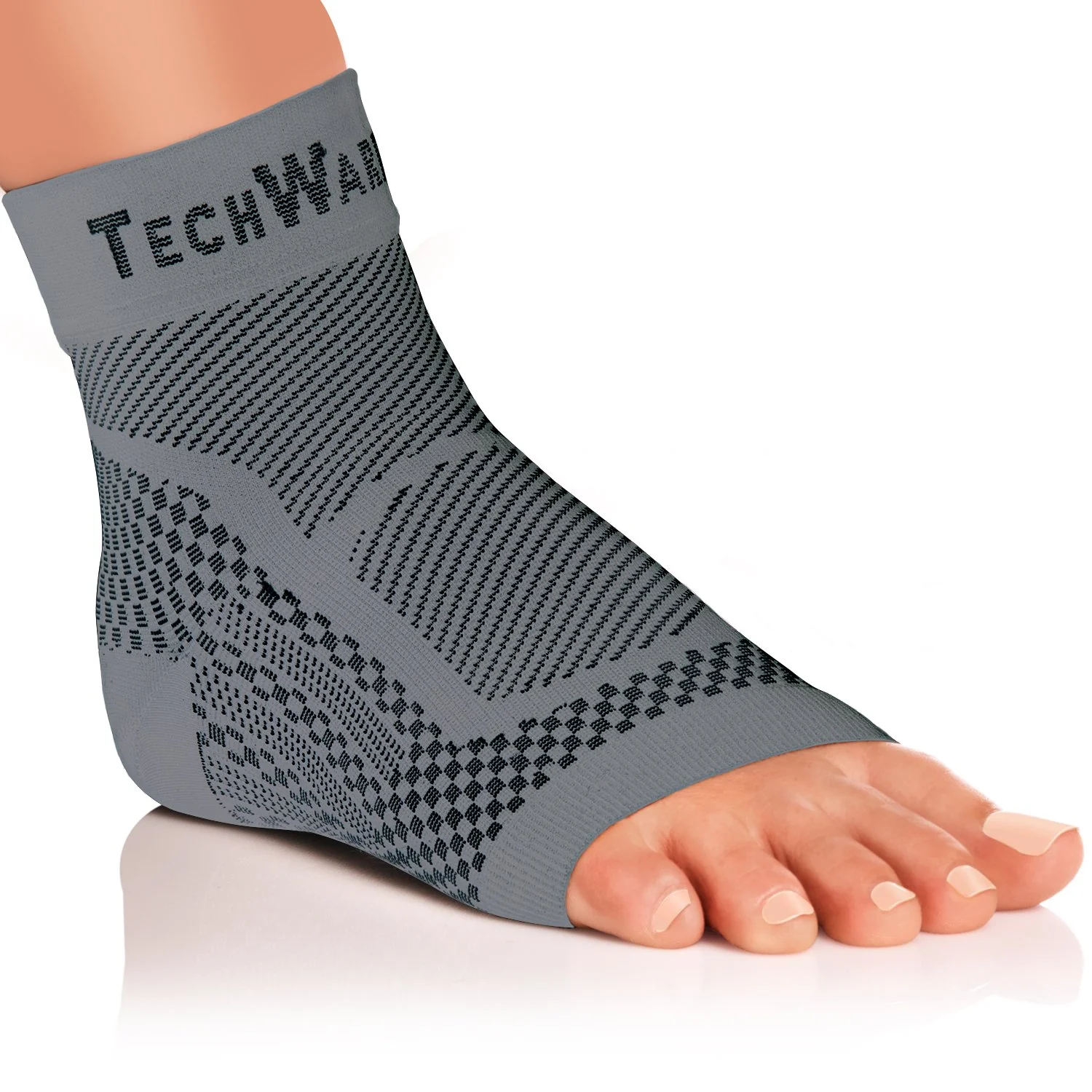 TechWare Pro Ankle Brace Compression Sleeve - Relieves Achilles Tendonitis, Joint Pain. Plantar Fasciitis Foot Sock with Arch Support Reduces Swelling & Heel Spur Pain. (Gray, S/M) - Image 7