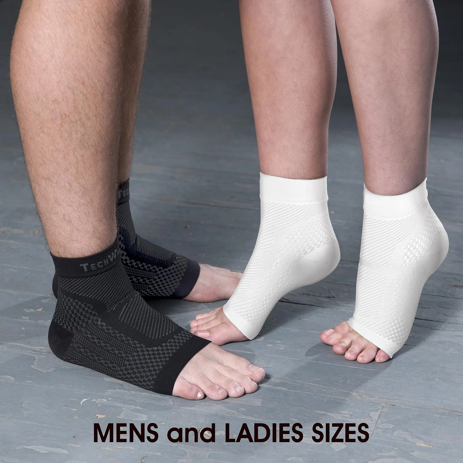 TechWare Pro Ankle Brace Compression Sleeve - Relieves Achilles Tendonitis, Joint Pain. Plantar Fasciitis Foot Sock with Arch Support Reduces Swelling & Heel Spur Pain. (White/White L/XL) - Image 5