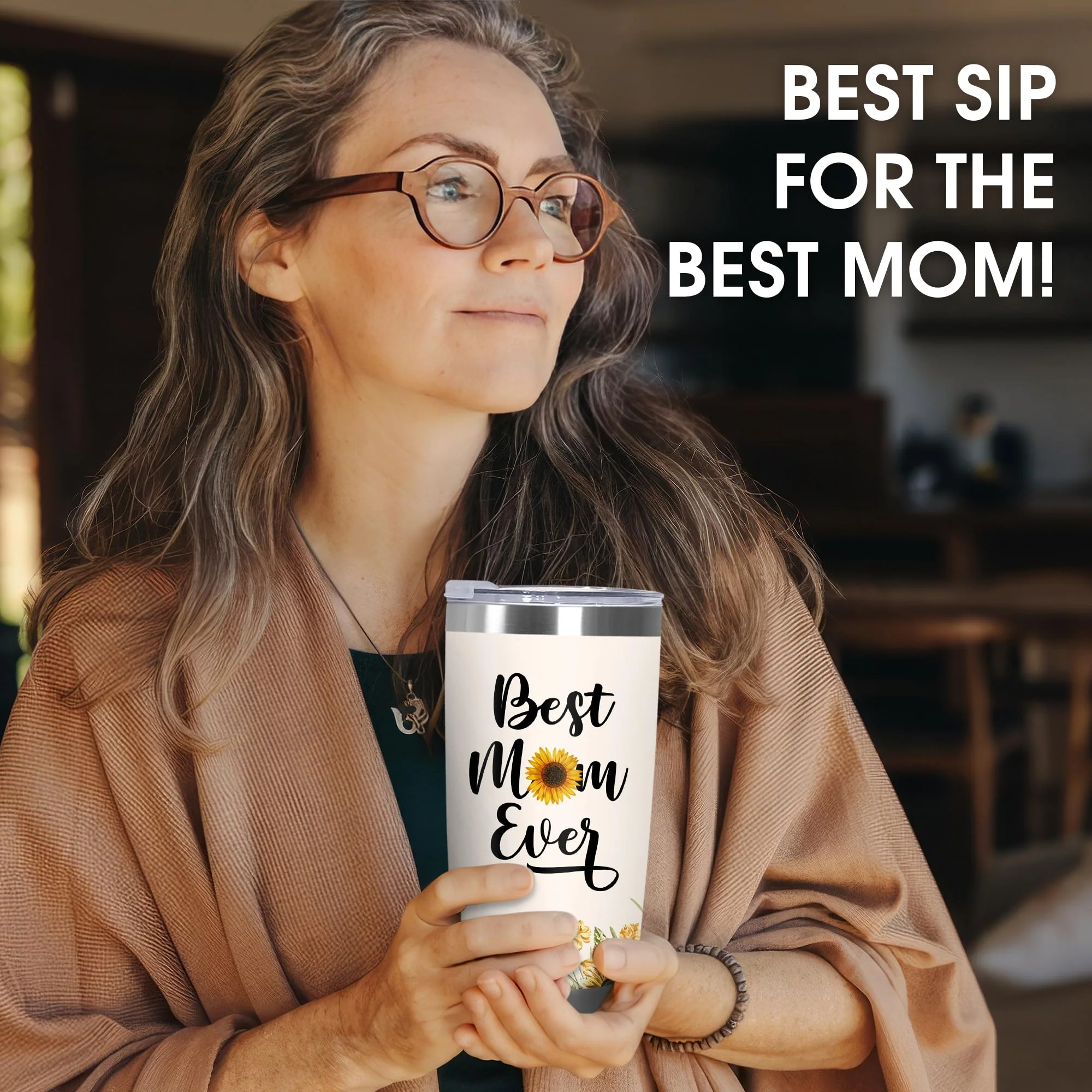 TEEZWONDER Christmas Birthday Gifts for Mom from Daughter Son - #1 Nutrition Facts Sunflower Stainless Steel Insulated Coffee Tumbler with Lid 20 oz - Mothers Birthday Gifts for Mama Grandma Women - Image 4
