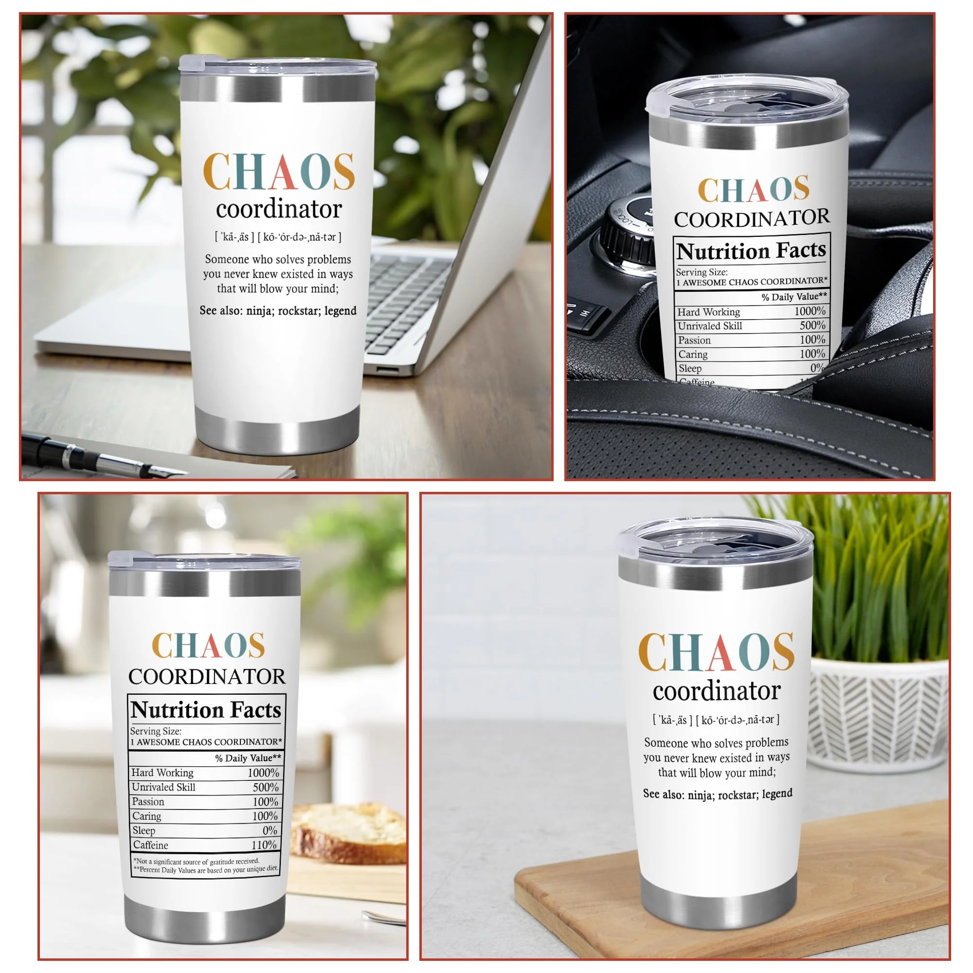 TEEZWONDER Christmas Thank You Gifts For Women - Chaos Coordinator Insulated Coffee Tumbler with Lid 20 oz - Teacher Retirement Appreciation Birthday Gifts for Women Friends Coworkers Boss Employee - Image 2