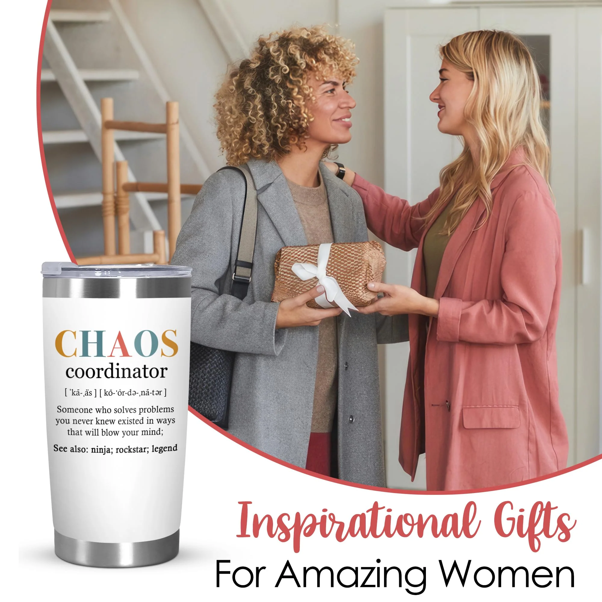 TEEZWONDER Christmas Thank You Gifts For Women - Chaos Coordinator Insulated Coffee Tumbler with Lid 20 oz - Teacher Retirement Appreciation Birthday Gifts for Women Friends Coworkers Boss Employee - Image 5
