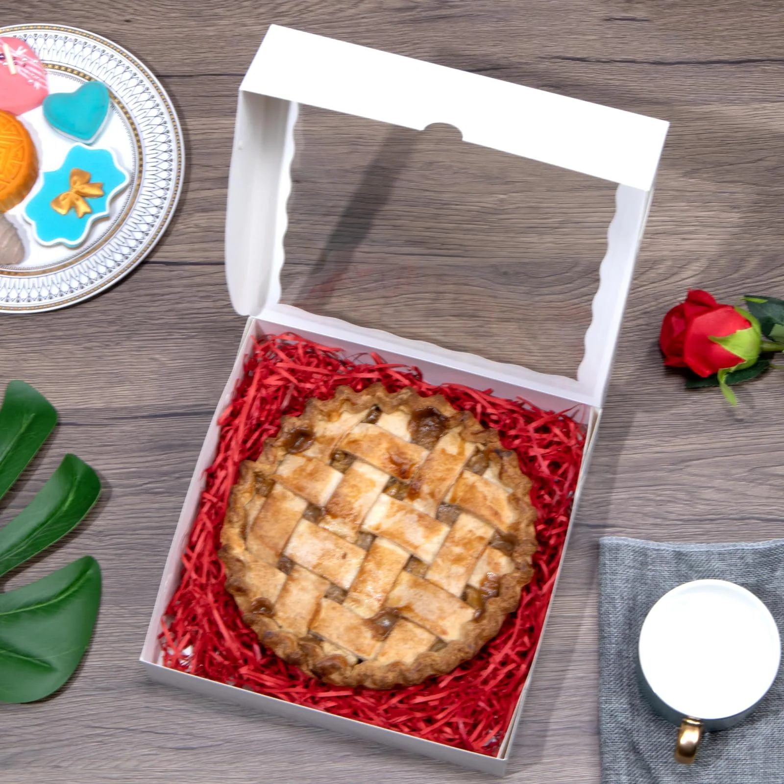 TEMLQPACK 50pcs 9x9x2.5 Inches White Bakery Boxes - Cookies, Pie, Chocolate Covered Strawberries, Breakable Heart, Charcuterie Boxes for Valentine's & Christmas - Image 6