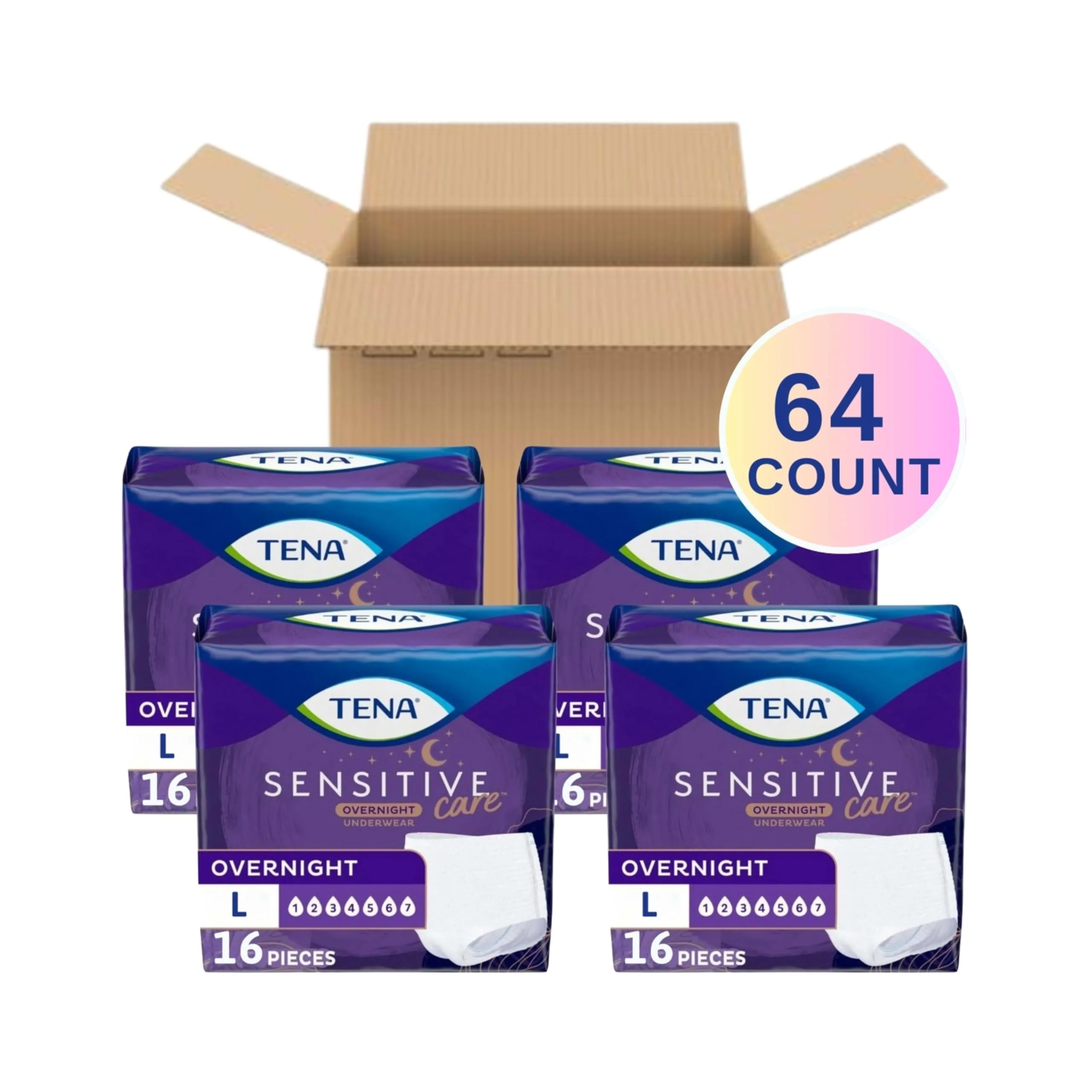 TENA Sensitive Care Overnight Incontinence Underwear for Women, Bladder Control, Postpartum, L, 64 Count (Waist size 32in-42in) - Image 7