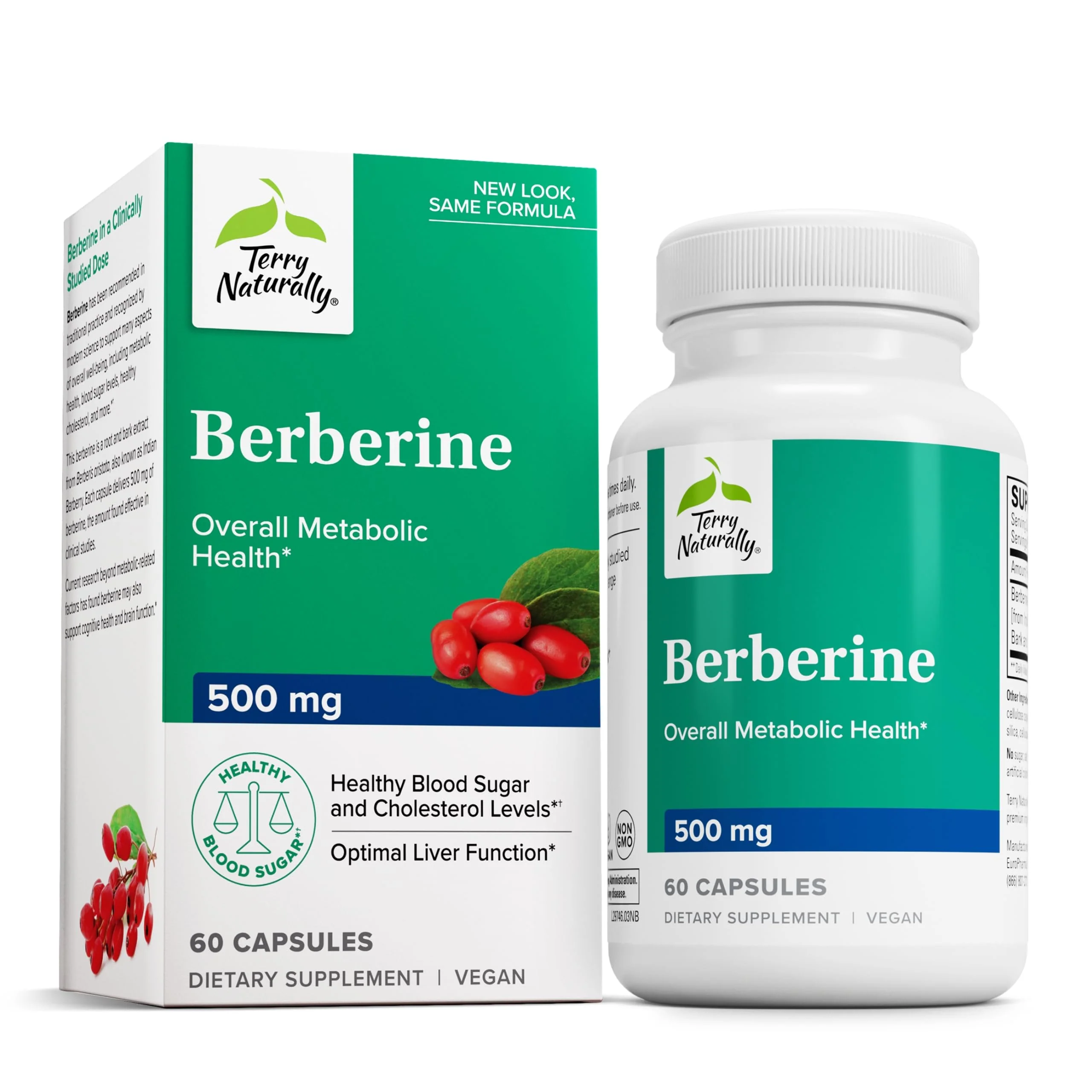Terry Naturally Berberine - Dietary Supplement with Berberine - Liver Health Supplement for Metabolism Support - Joint Health Support for Men & Women - 60 Capsules