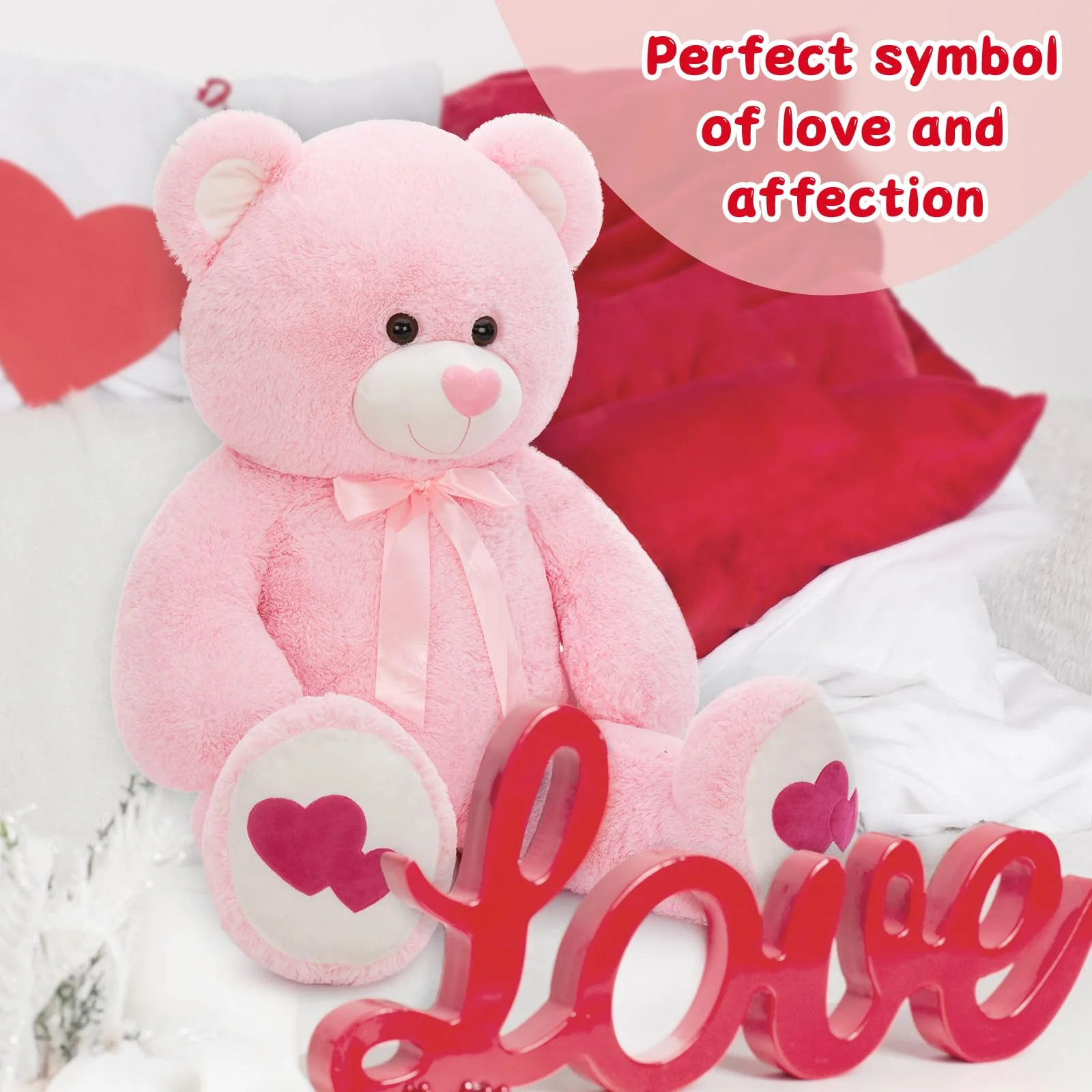 Tezituor Giant Teddy Bear Stuffed Animal 4ft - Big Pink Teddy Bear with Love Red Heart - Large Stuffed Bear Plush Toys for Kid Christmas Birthday - Valentines Bear Gift for Girlfriend - Image 4