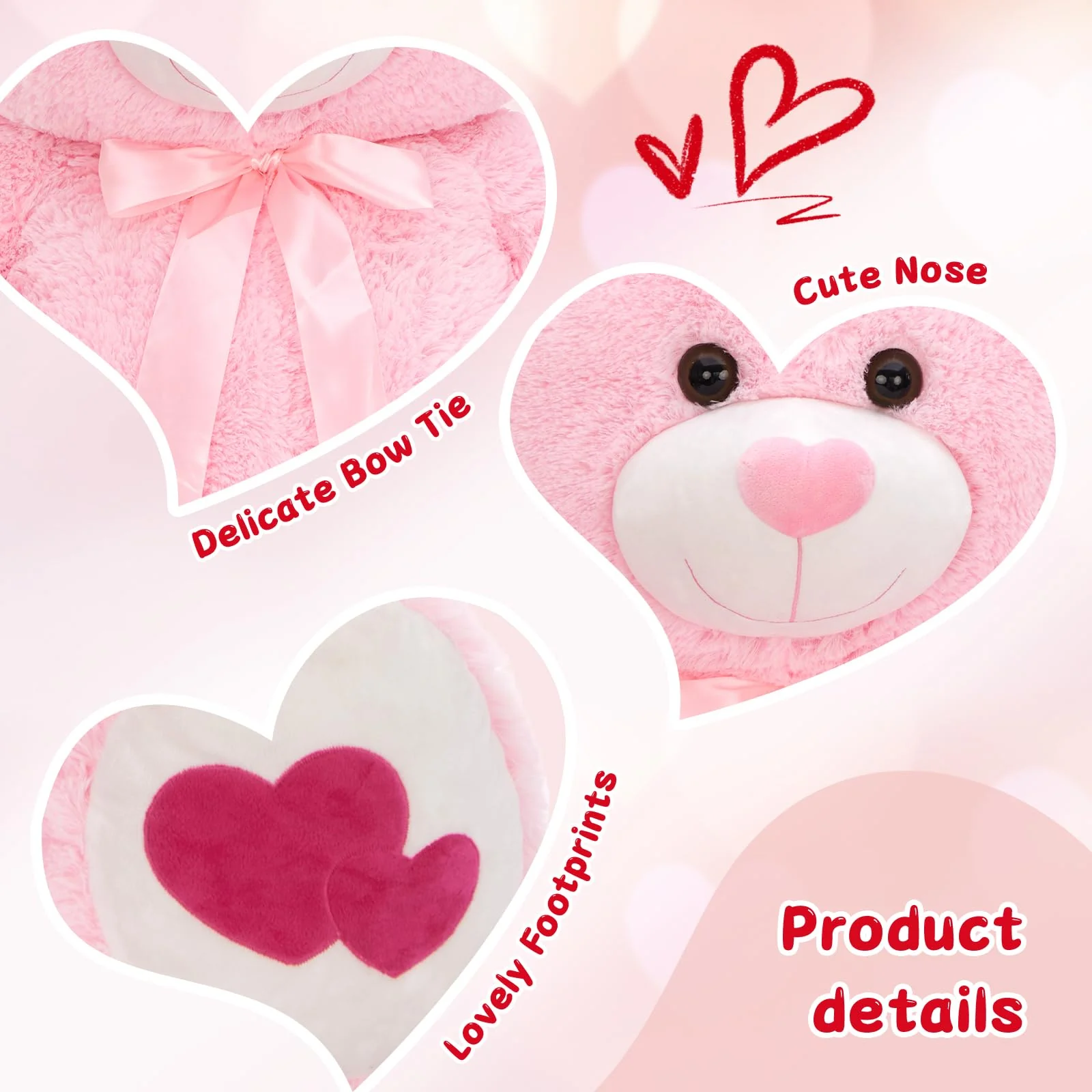 Tezituor Giant Teddy Bear Stuffed Animal 4ft - Big Pink Teddy Bear with Love Red Heart - Large Stuffed Bear Plush Toys for Kid Christmas Birthday - Valentines Bear Gift for Girlfriend - Image 5