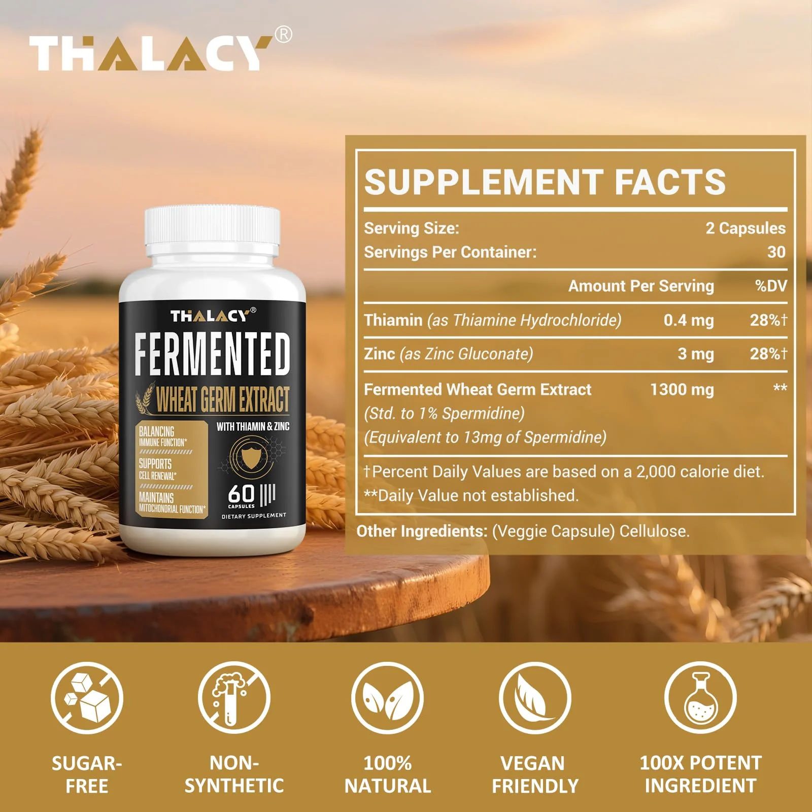 Thalacy Spermidine Supplements, 60 Capsules - Image 2