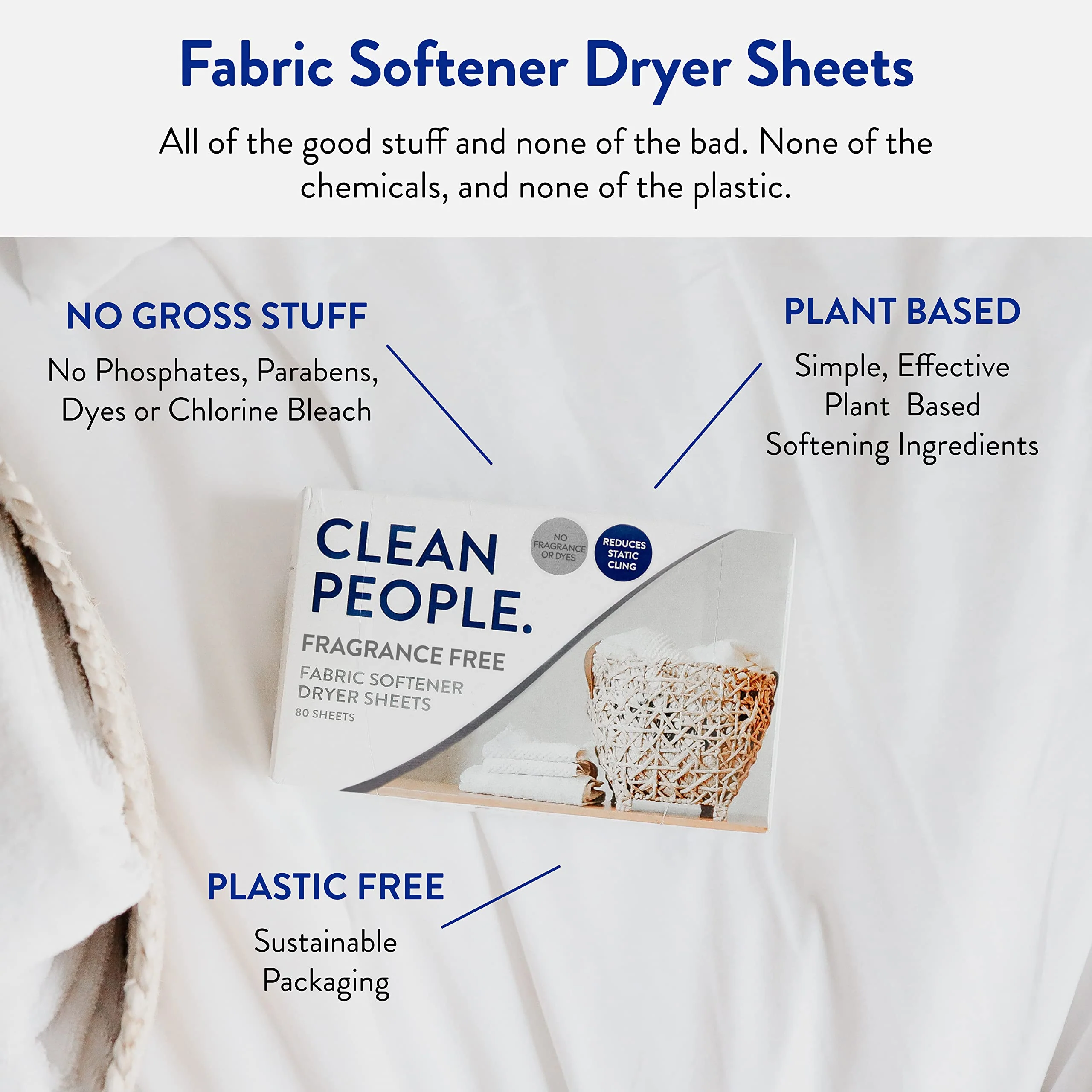 The Clean People Fabric Softener Sheets - Dryer Sheets - Softens & Removes Static Cling - Vegan Laundry Softener, Essential Oils - Fragrance Free 240 Pack - Image 5
