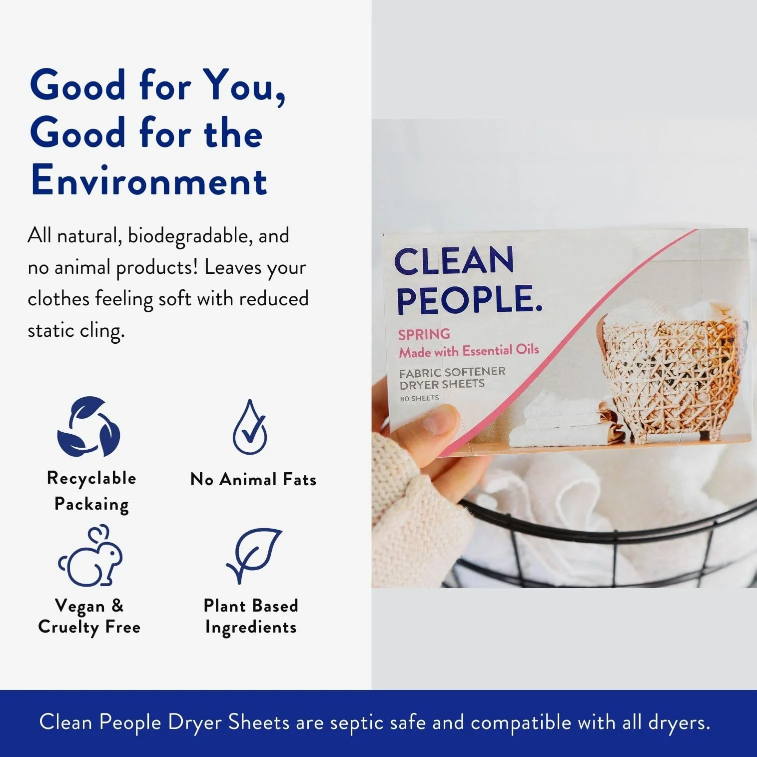 The Clean People Fabric Softener Sheets - Dryer Sheets - Softens & Removes Static Cling - Vegan Laundry Softener, Essential Oils - Spring 360 Pack - Image 6