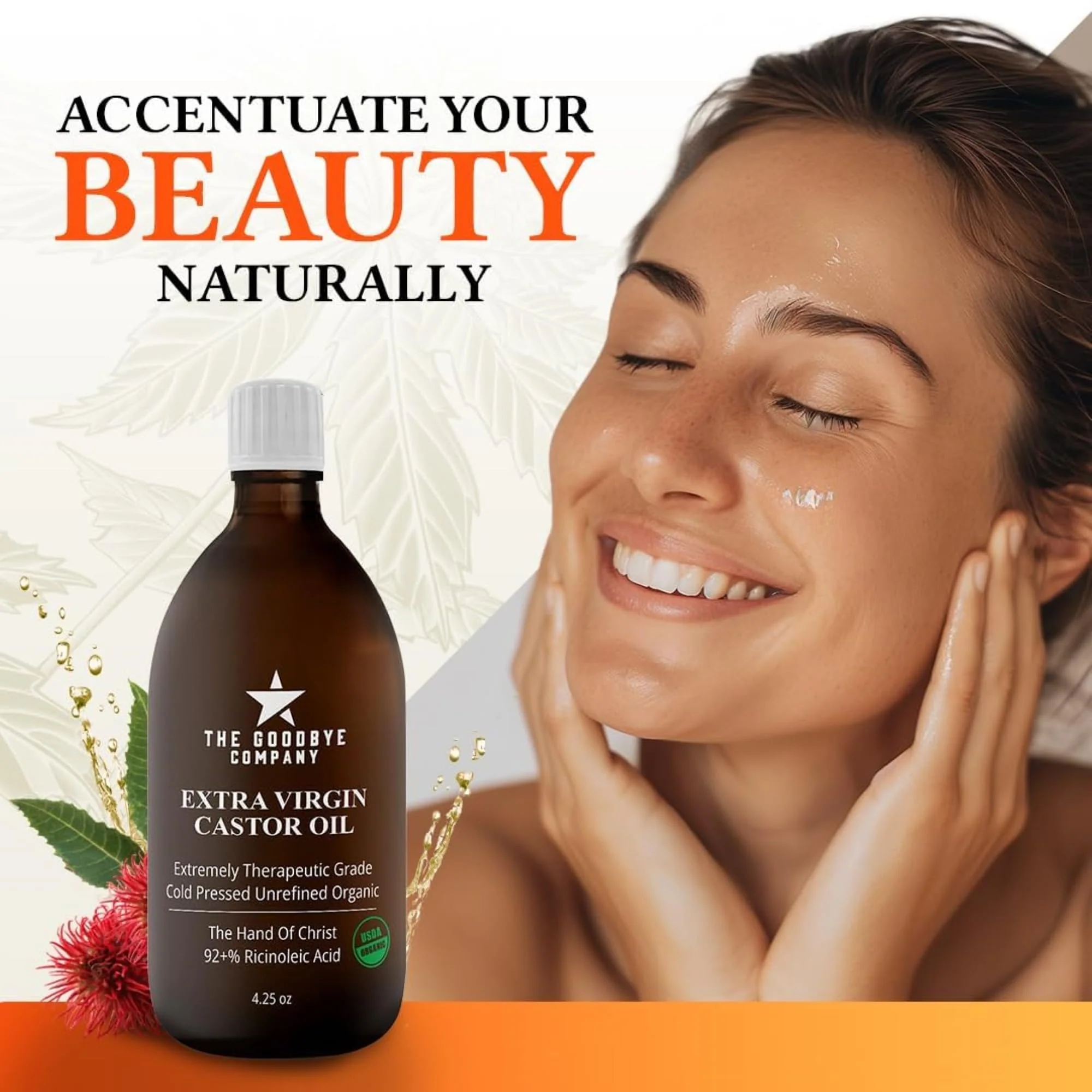 The Goodbye Company Organic Castor Oil – 4.25oz – 100% Pure, Cold-Pressed & Unrefined – Hexane-Free – Nourishing Oil for Healthy Skin, Hair Growth & Eyelashes (120mL) - Image 3