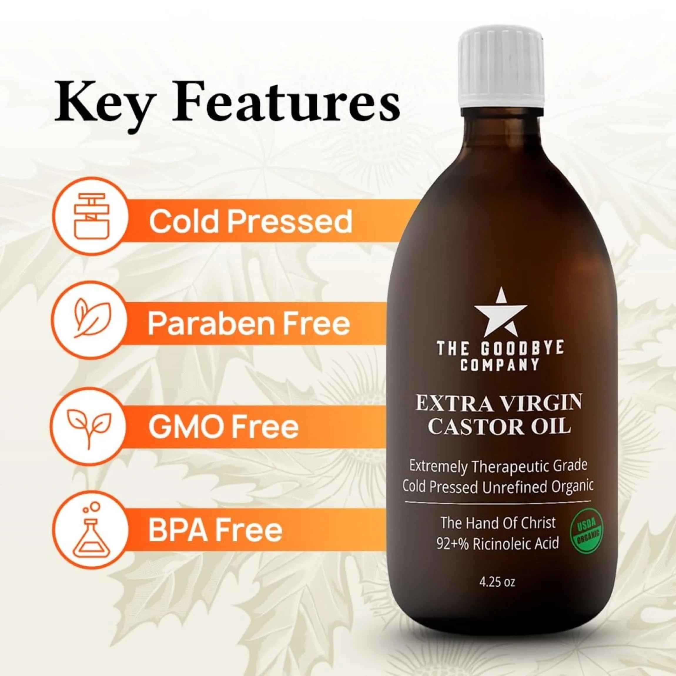 The Goodbye Company Organic Castor Oil – 4.25oz – 100% Pure, Cold-Pressed & Unrefined – Hexane-Free – Nourishing Oil for Healthy Skin, Hair Growth & Eyelashes (120mL) - Image 6