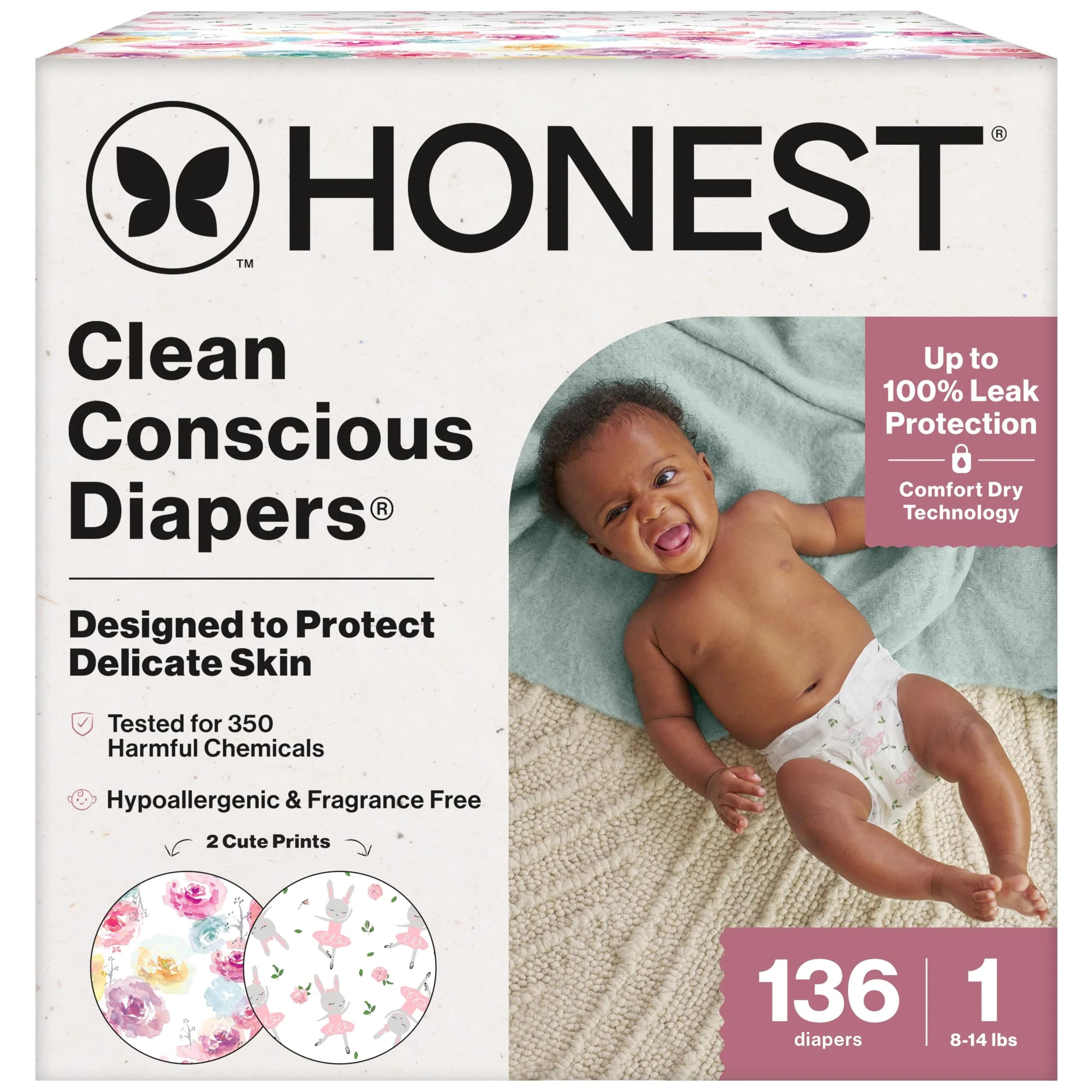 The Honest Company Clean Conscious Diapers for Sensitive Skin | Hypoallergenic, Fragrance Free | Gender Neutral Prints | Super Club Box, Size 3 (16-28 lbs), 120 Count (Prints May Temporarily Vary) - Image 10