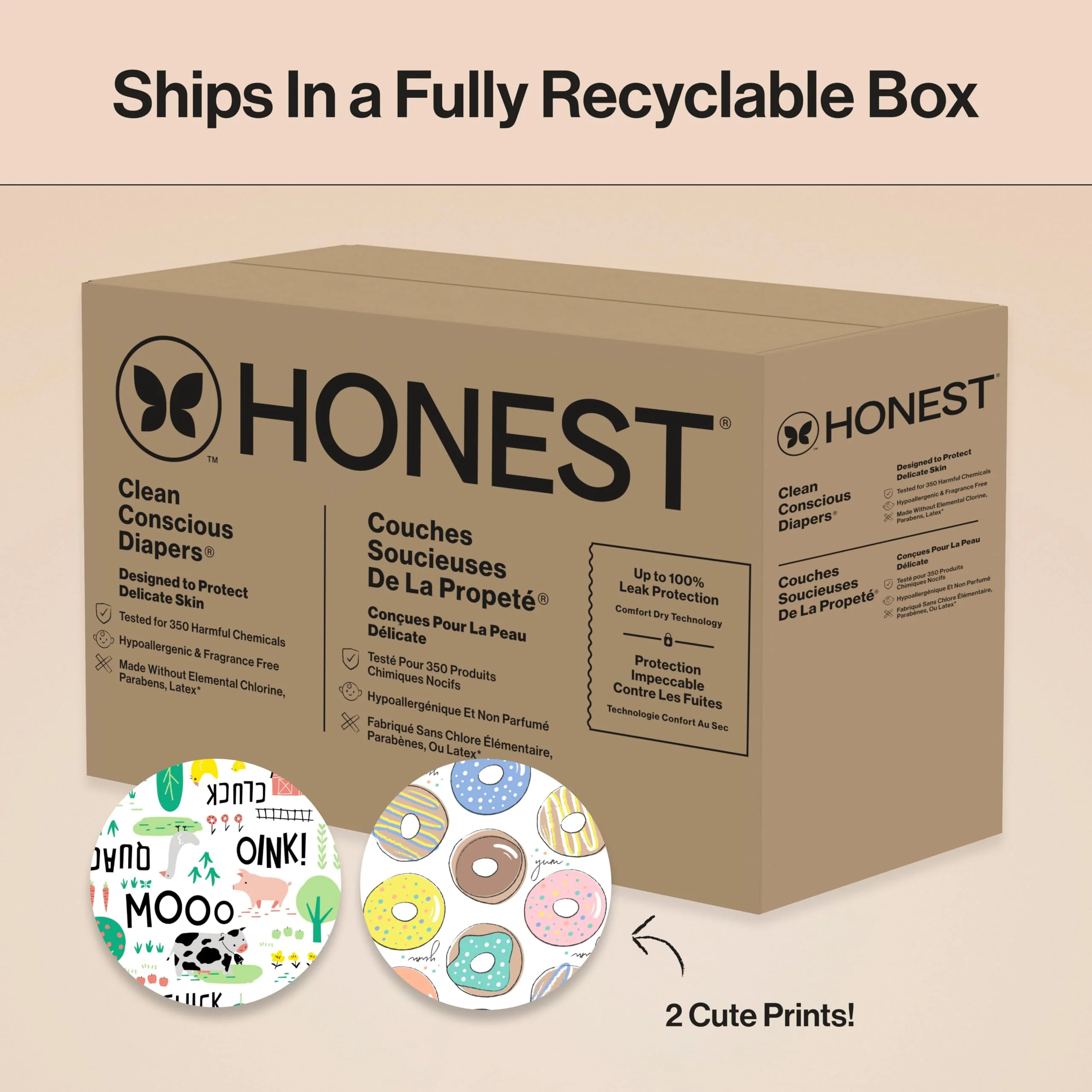 The Honest Company Clean Conscious Diapers for Sensitive Skin | Hypoallergenic, Fragrance Free | Gender Neutral Prints | Super Club Box, Size 3 (16-28 lbs), 120 Count (Prints May Temporarily Vary) - Image 9