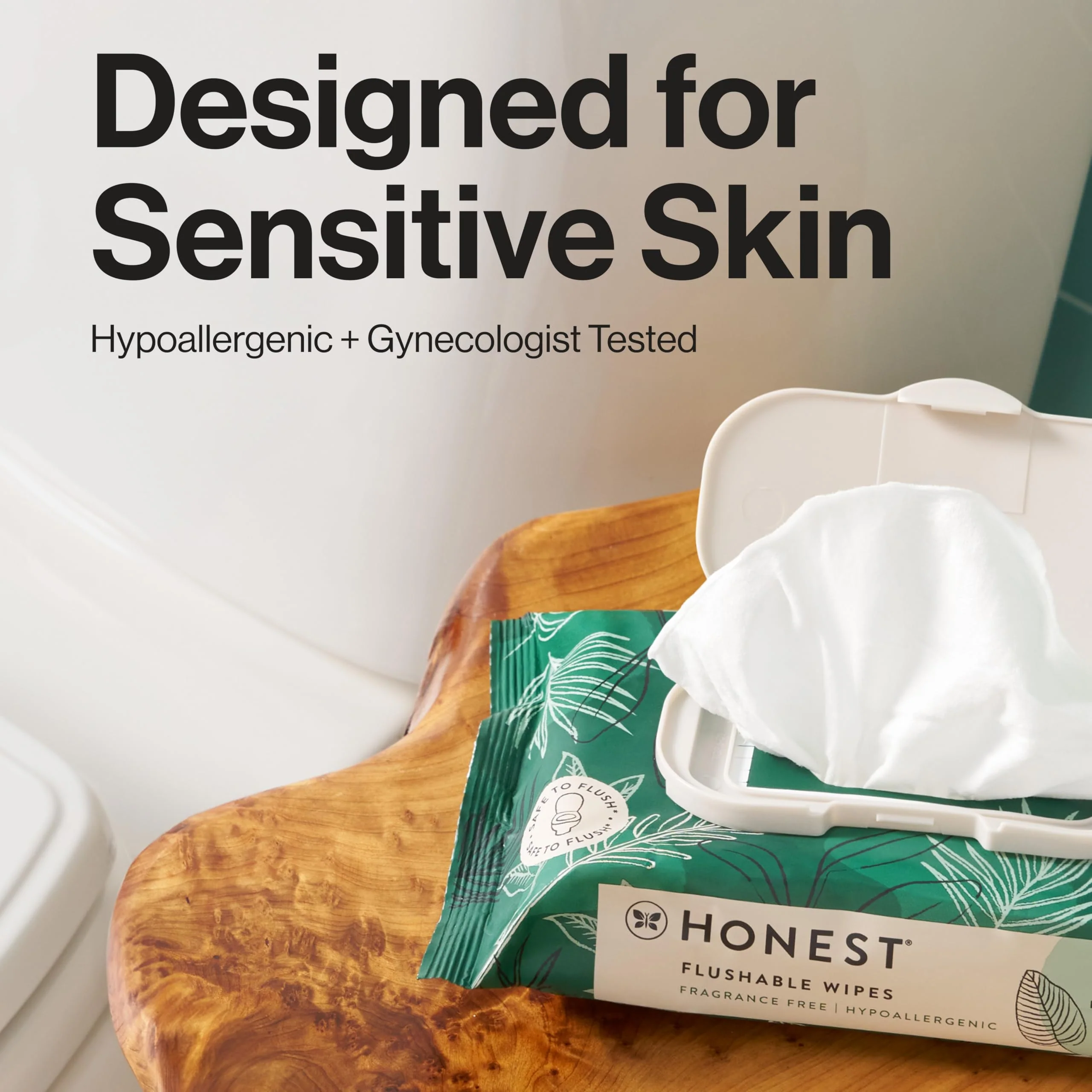 The Honest Company Flushable Wipes for Sensitive Skin | Fragrance Free, Hypoallergenic, 99% Water, Safe to Flush | pH Balanced Feminine Wipes | Tropical Leaves, 336 Count - Image 7