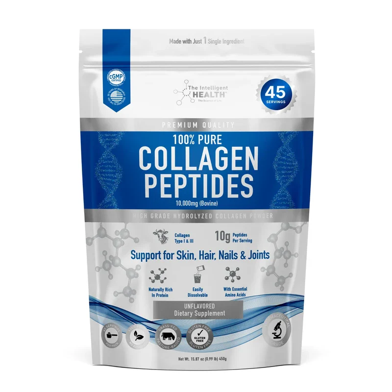 The Intelligent Health Hydrolysed Collagen Powder (Bovine) - High Protein Grass Fed Unflavoured Peptides - Collagen Supplements for Women | Gluten Free, Paleo & Keto Friendly (450G)