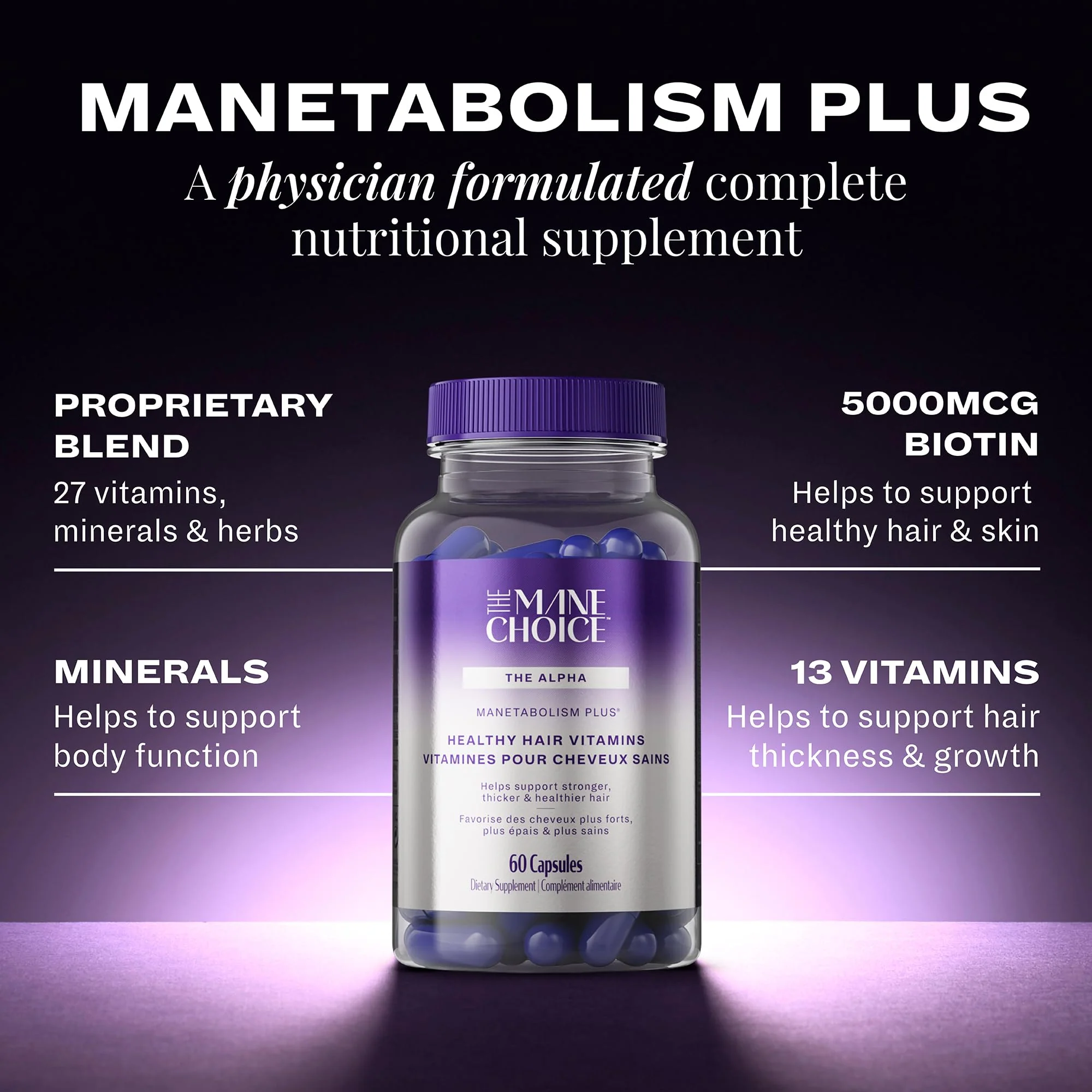 The Mane Choice MANETABOLISM Plus Healthy Hair Growth Vitamins - Supplements for Longer, Thicker, Healthier Hair - Hair Skin & Nails Vitamins for Women & Men (60 Capsules) Packaging May Vary - Image 6