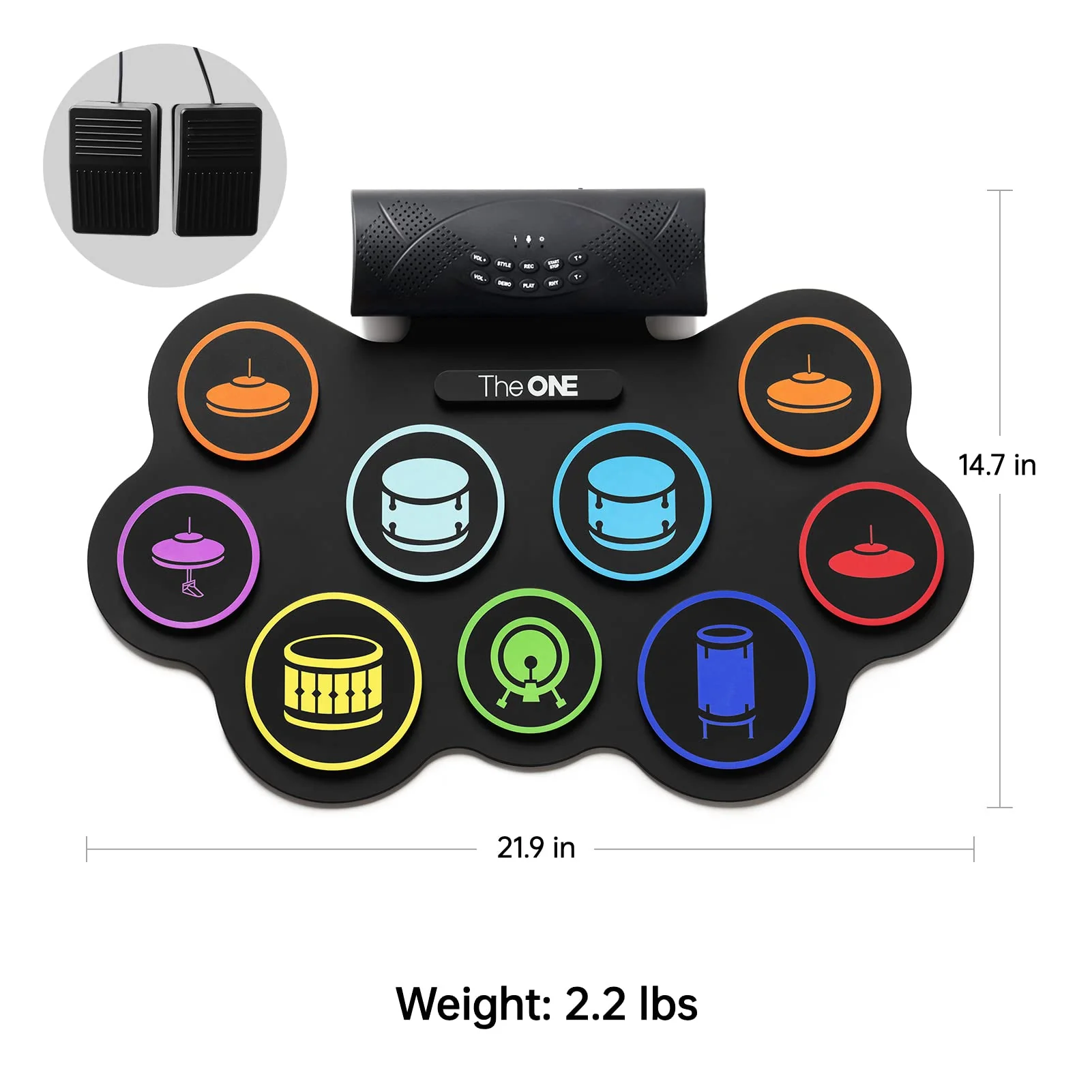The ONE Electronic Drum Set 9 Pads Roll Up Drum Kit With Free App, Dual Built-in Speakers, Drum Sticks Pedals, Bluetooth MIDI, Great Christmas & Birthday Gift For Kids and Beginners - Image 2