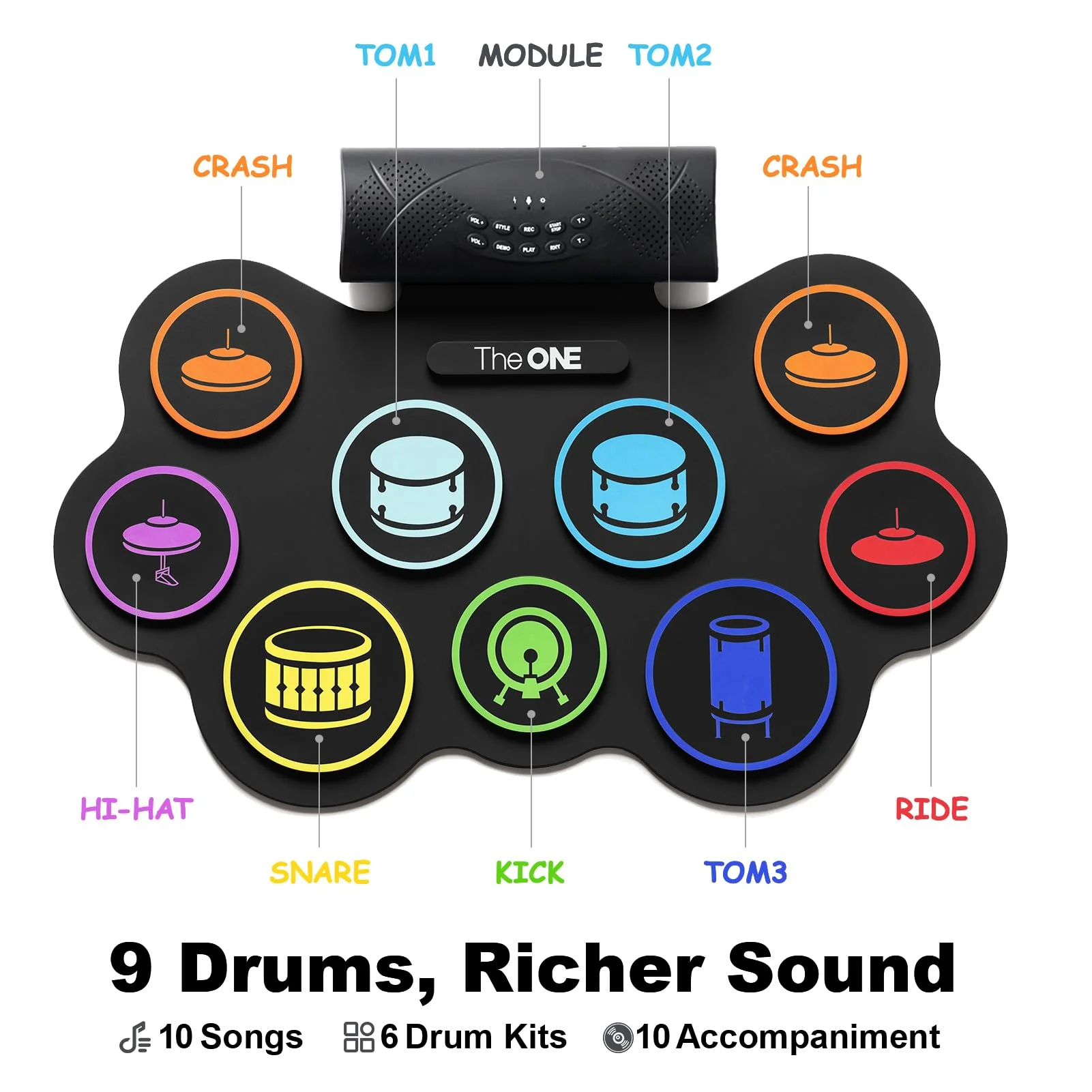 The ONE Electronic Drum Set 9 Pads Roll Up Drum Kit With Free App, Dual Built-in Speakers, Drum Sticks Pedals, Bluetooth MIDI, Great Christmas & Birthday Gift For Kids and Beginners - Image 7
