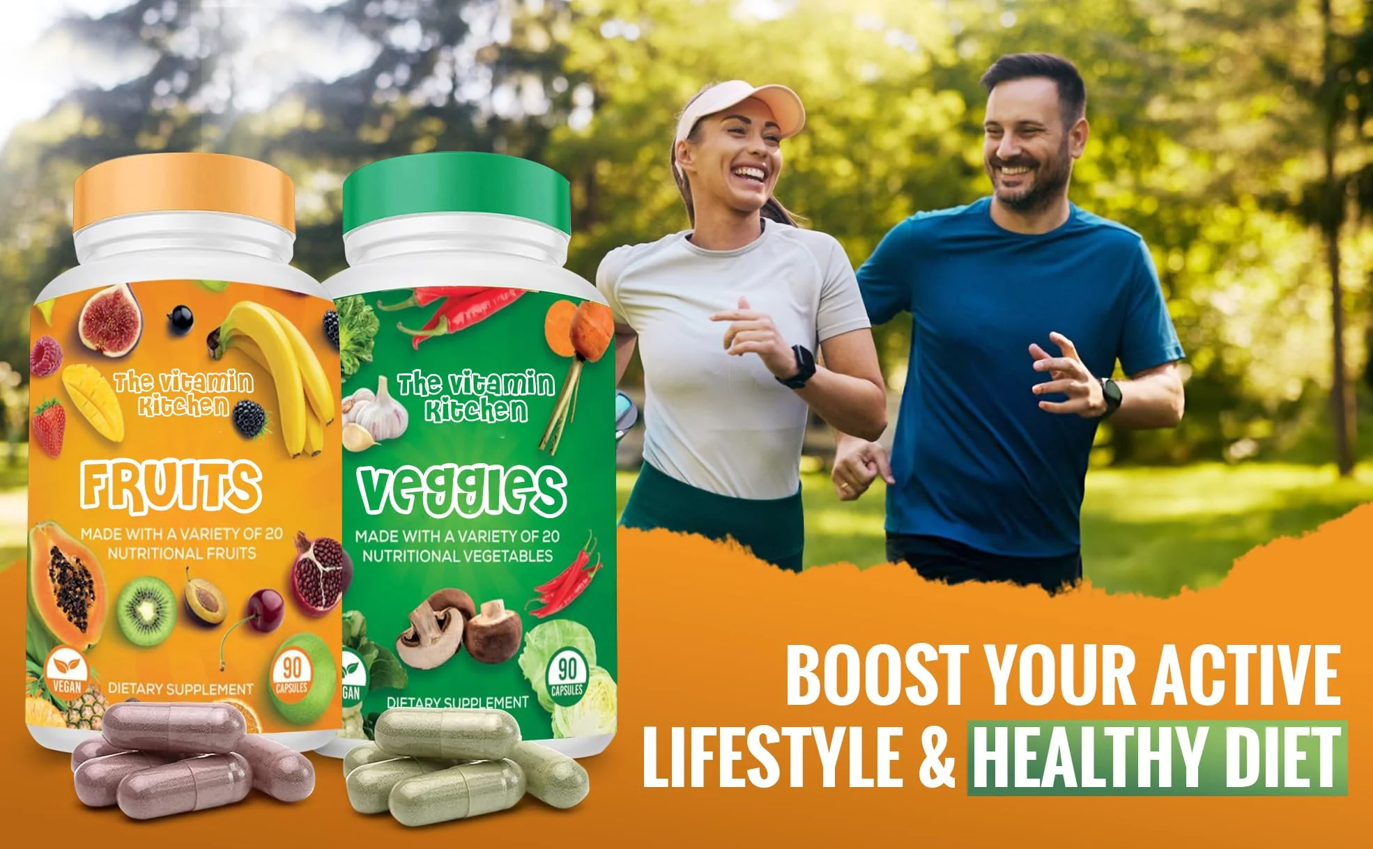 The Vitamin Kitchen Fruit and Veggie Supplements-90 Fruits, 90 Veggies Capsules to Boost Energy Level - Whole Food Fruits and Vegetable from Super Foods - Made in USA - Soy & Vegan Free (Pack of 2)… - Image 2