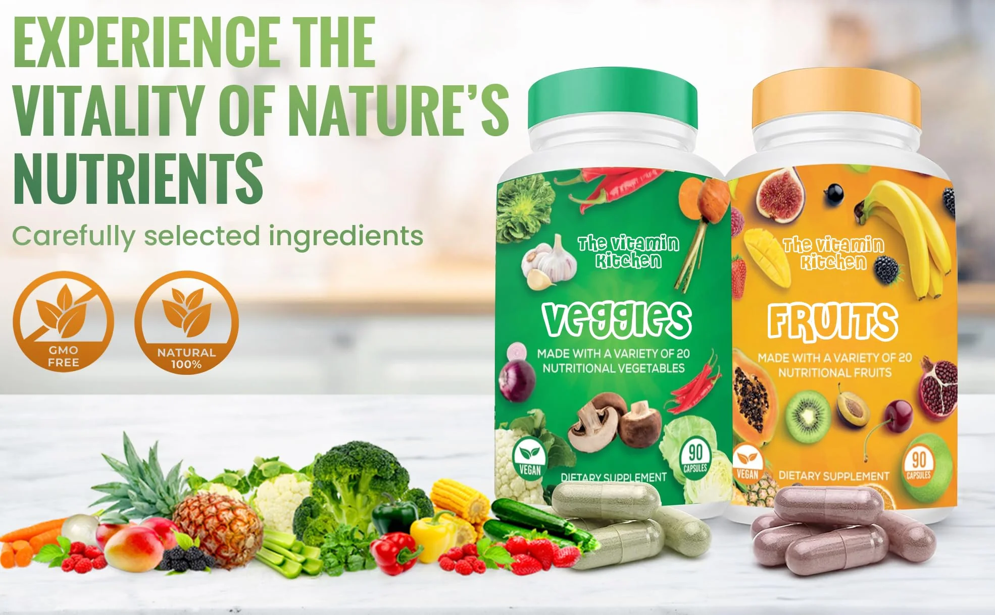 The Vitamin Kitchen Fruit and Veggie Supplements-90 Fruits, 90 Veggies Capsules to Boost Energy Level - Whole Food Fruits and Vegetable from Super Foods - Made in USA - Soy & Vegan Free (Pack of 2)… - Image 3