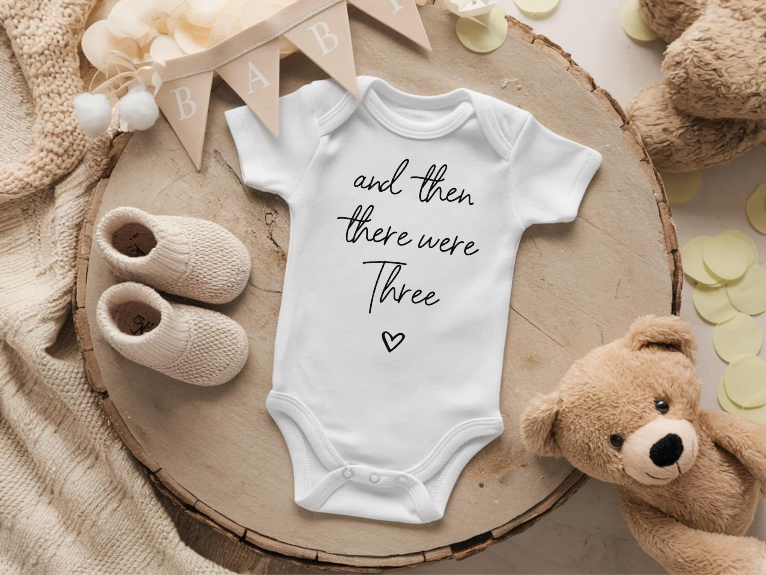 Then There Were Three Pregnancy Announcement Infant Bodysuit for Grandparents, Family and Friends (0-3 months, White) - Image 5